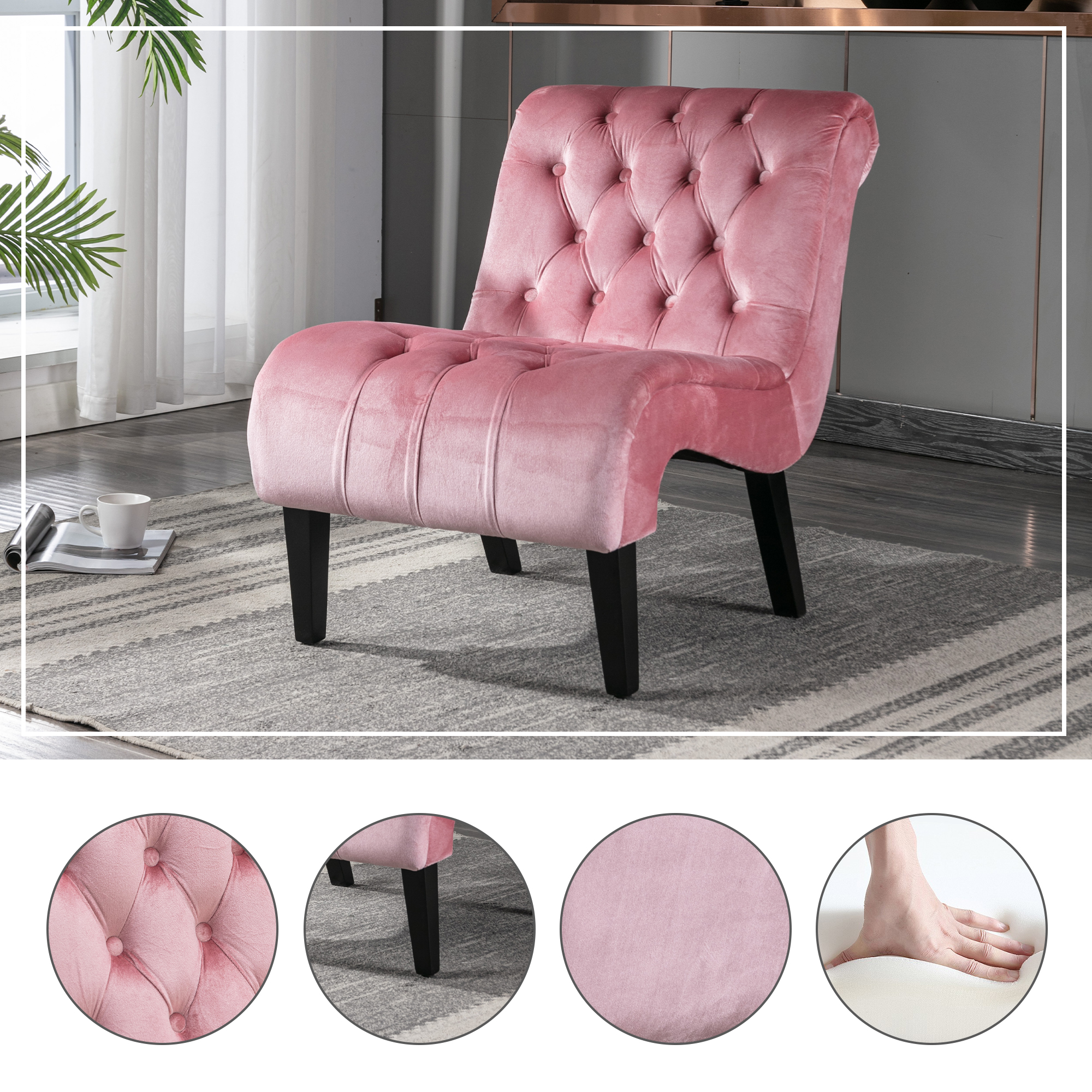 COOLMORE Fauteuil velours accent sans bras noir
