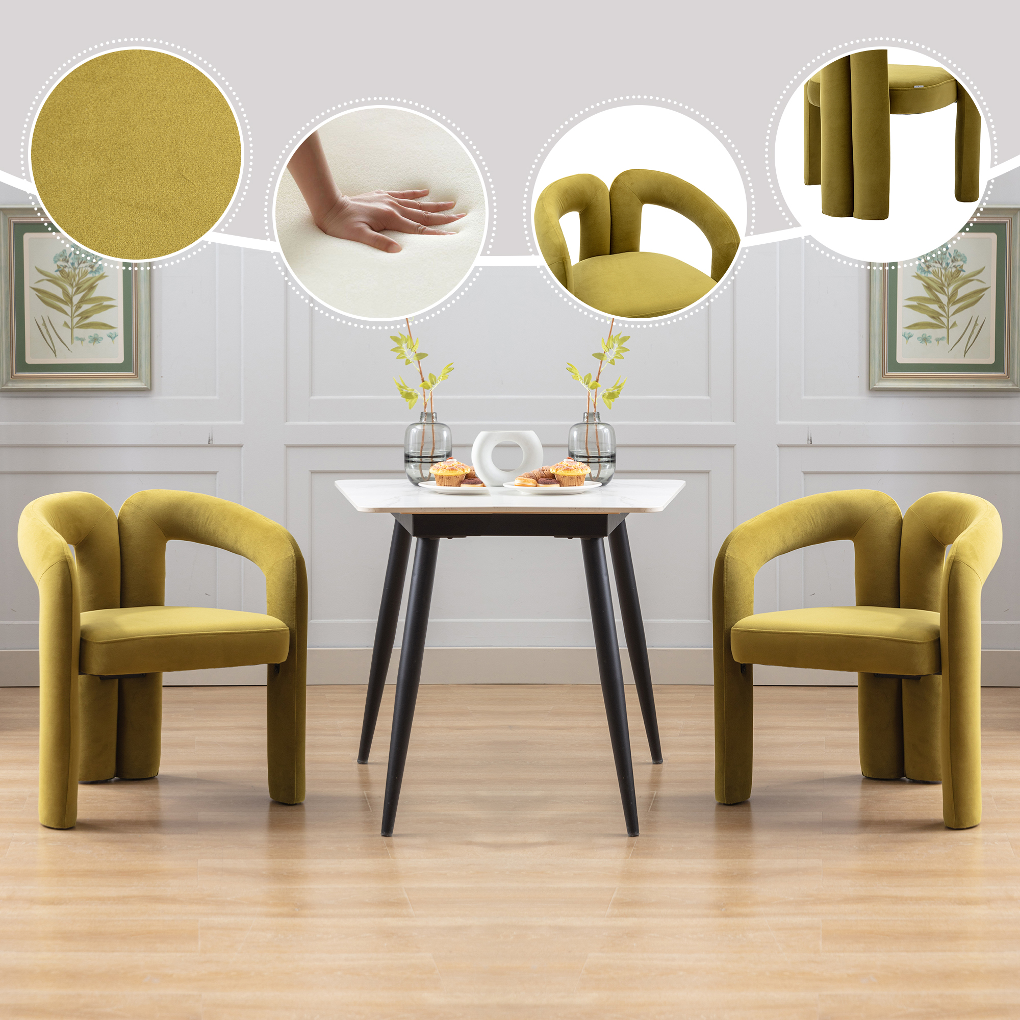 Chaise salle à manger velours contemporaine série 2 olive