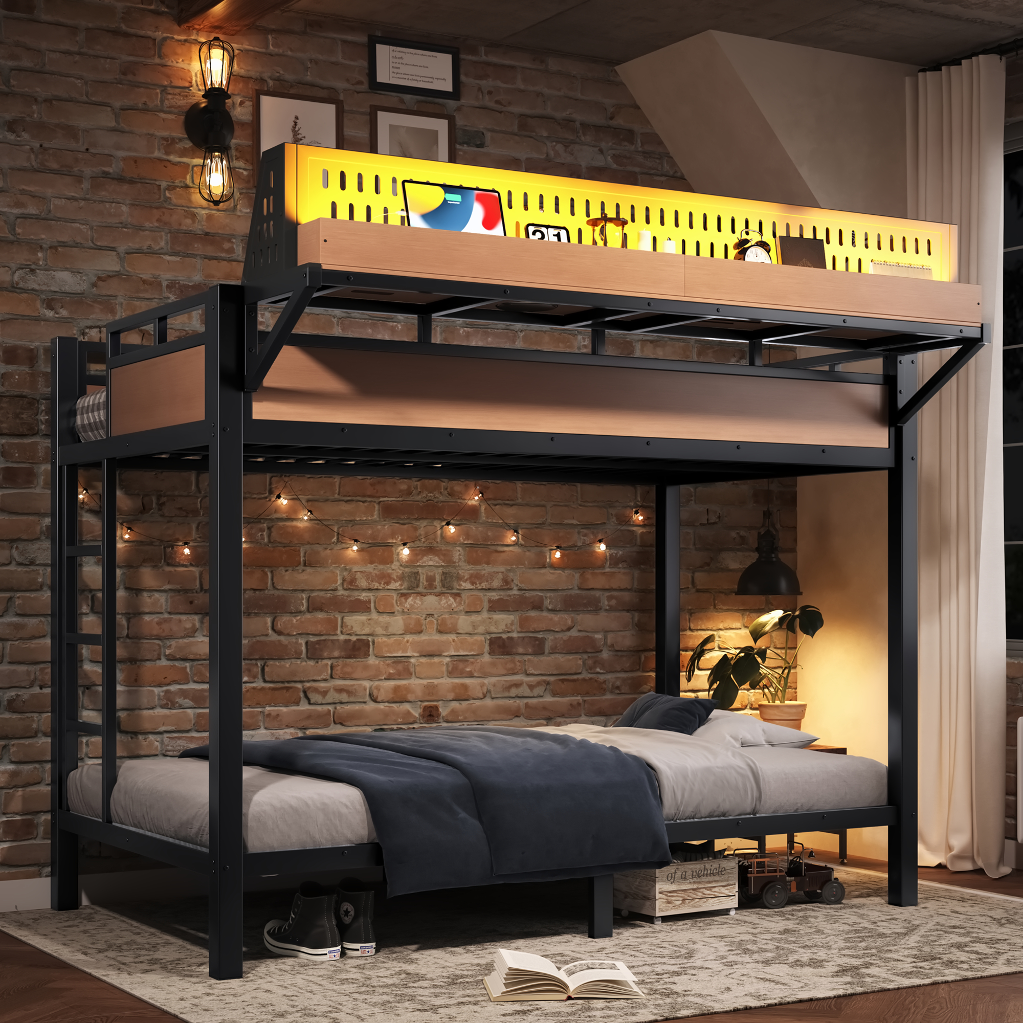 Lit superposé Twin XL métal rangement et LED