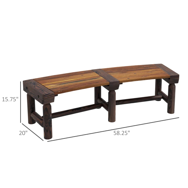 Banc jardin bois semicirculaire arbre patio marron