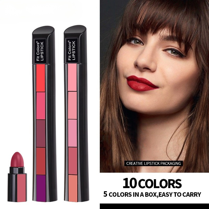 Ensemble Rouge à Lèvres Velours Mat 10 Couleurs 5 En 1