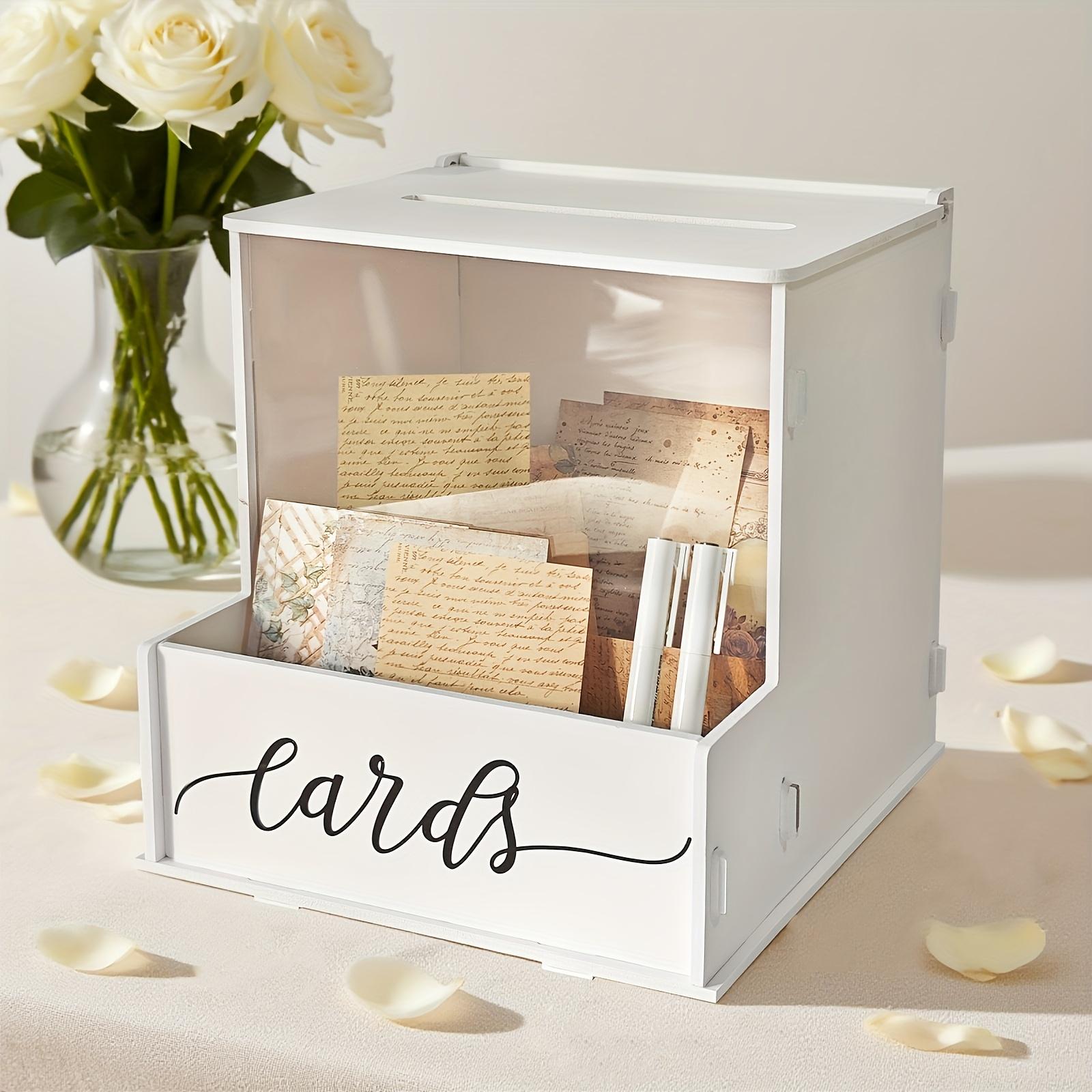 Boîte cartes PVC blanche rectangulaire verrouillable mariage, cadeaux