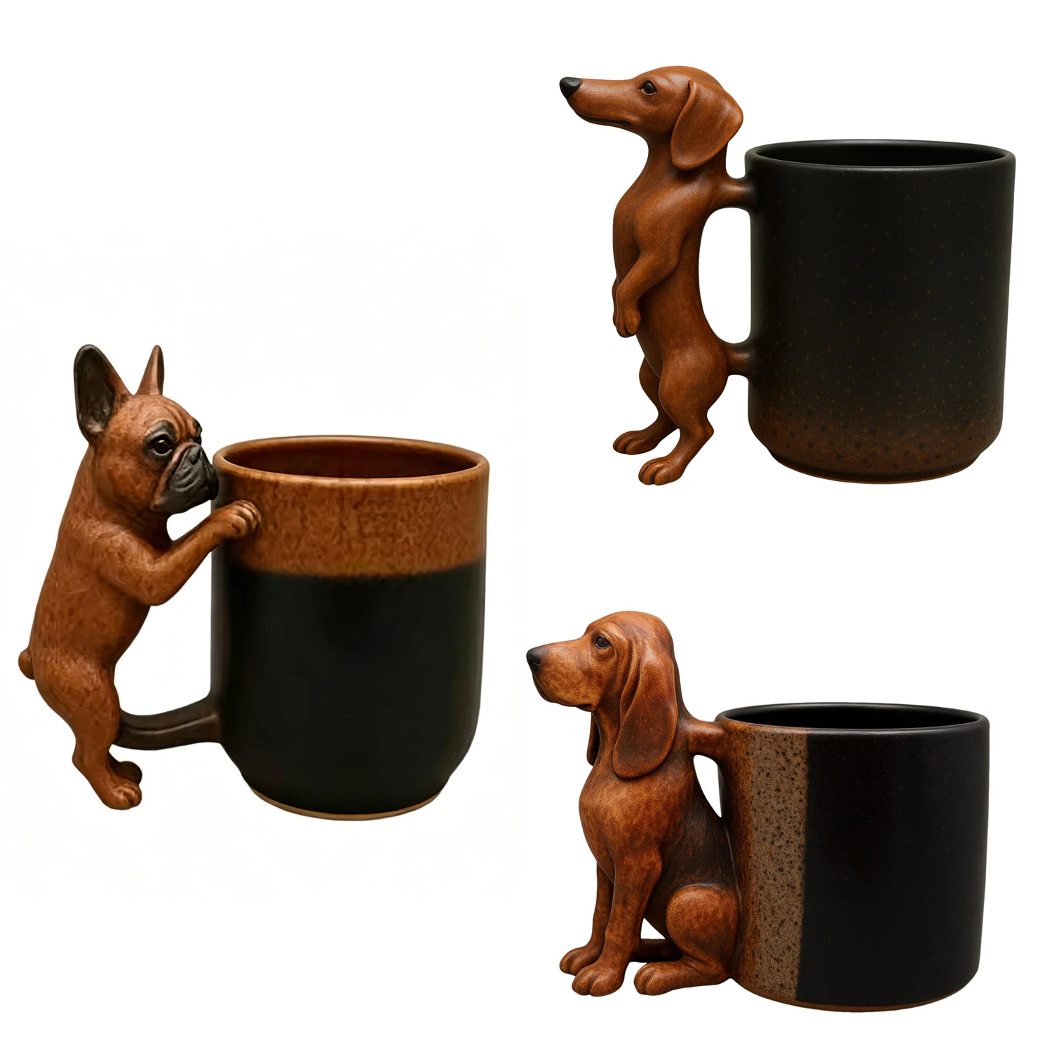 Tasse Dachshund 3D artisanale, céramique 11 oz, unique
