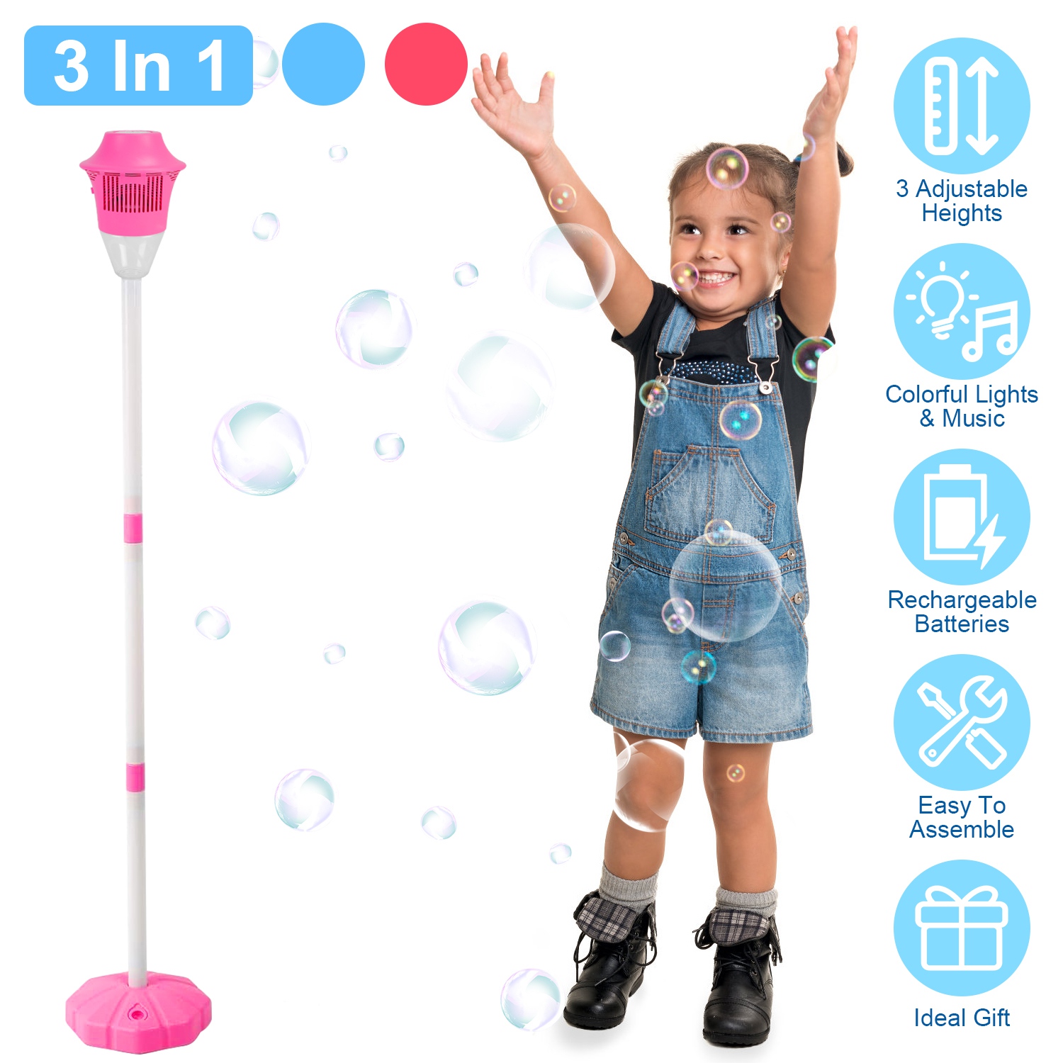 Machine à bulles 3 en 1 rechargeable - lumières