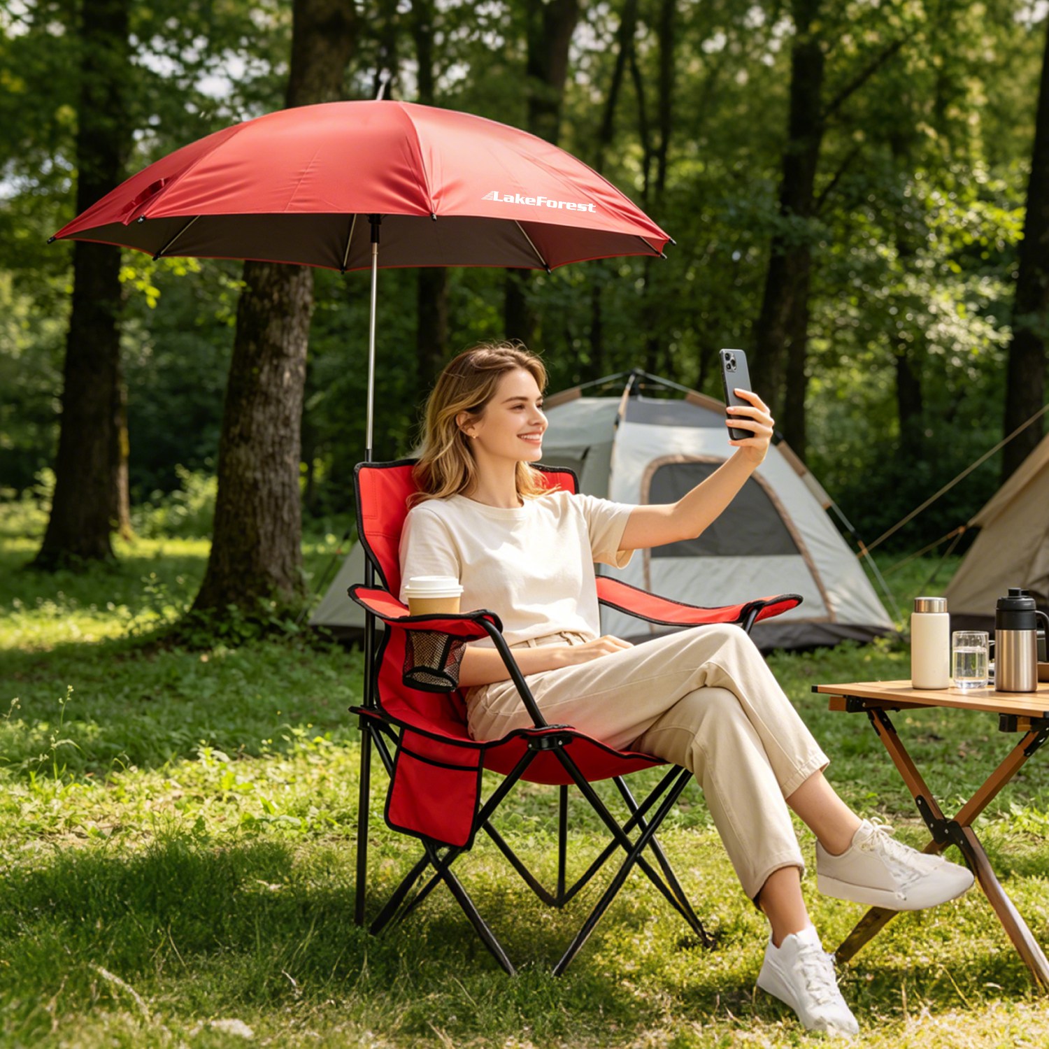 Chaise camping avec parasol, légère pliable, 330 lbs max