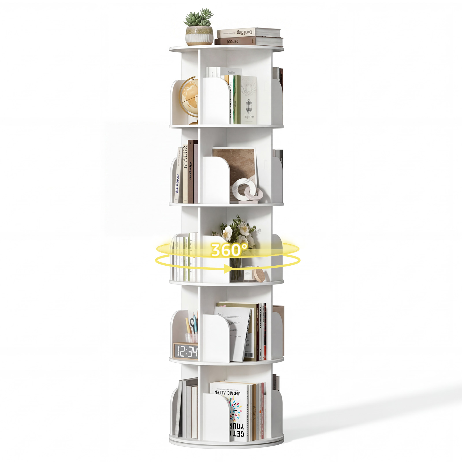Tour livres 5 étages pivotante 360°, bibliothèque spirale