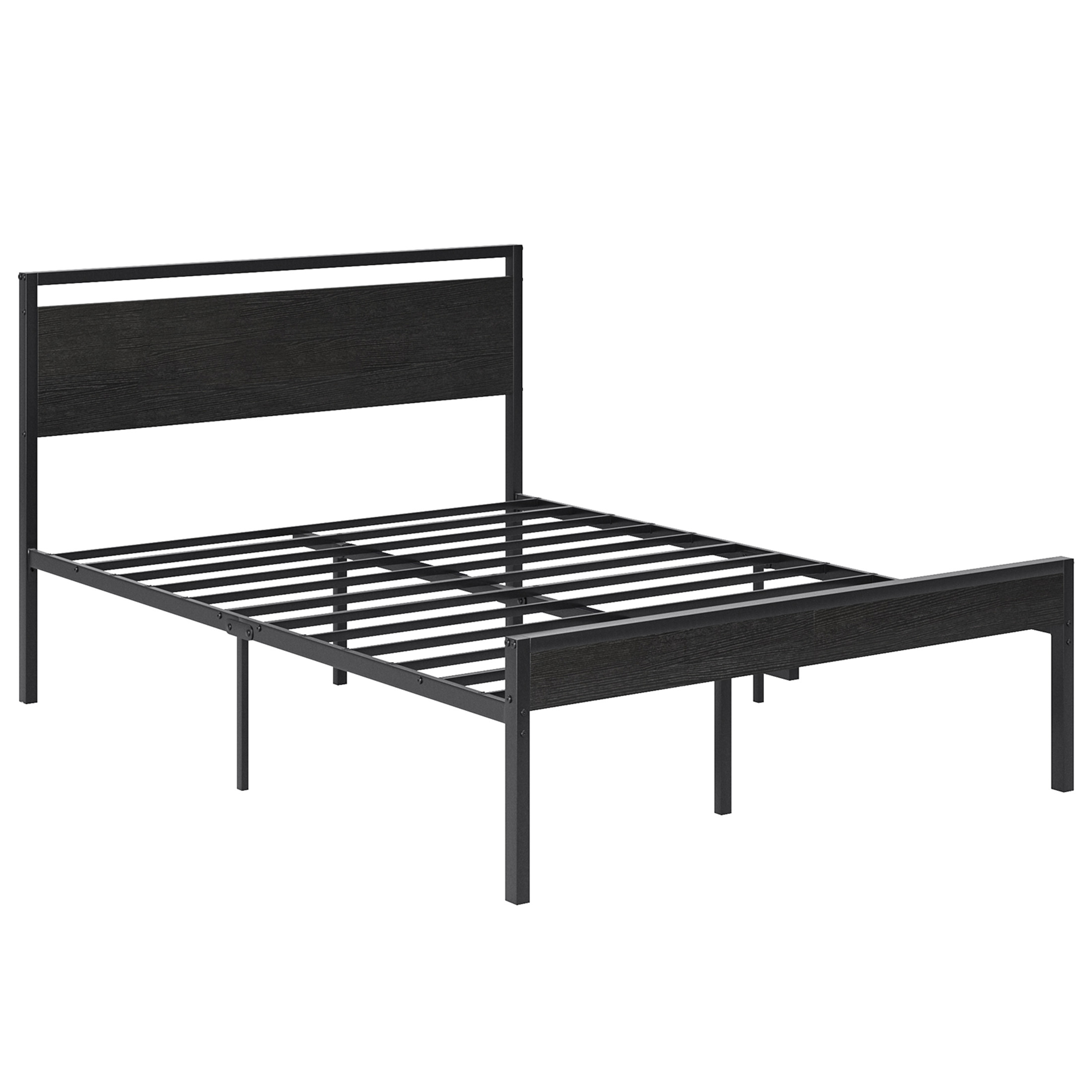 Lit plateforme métal, tête bois, 1000 lb, rangement