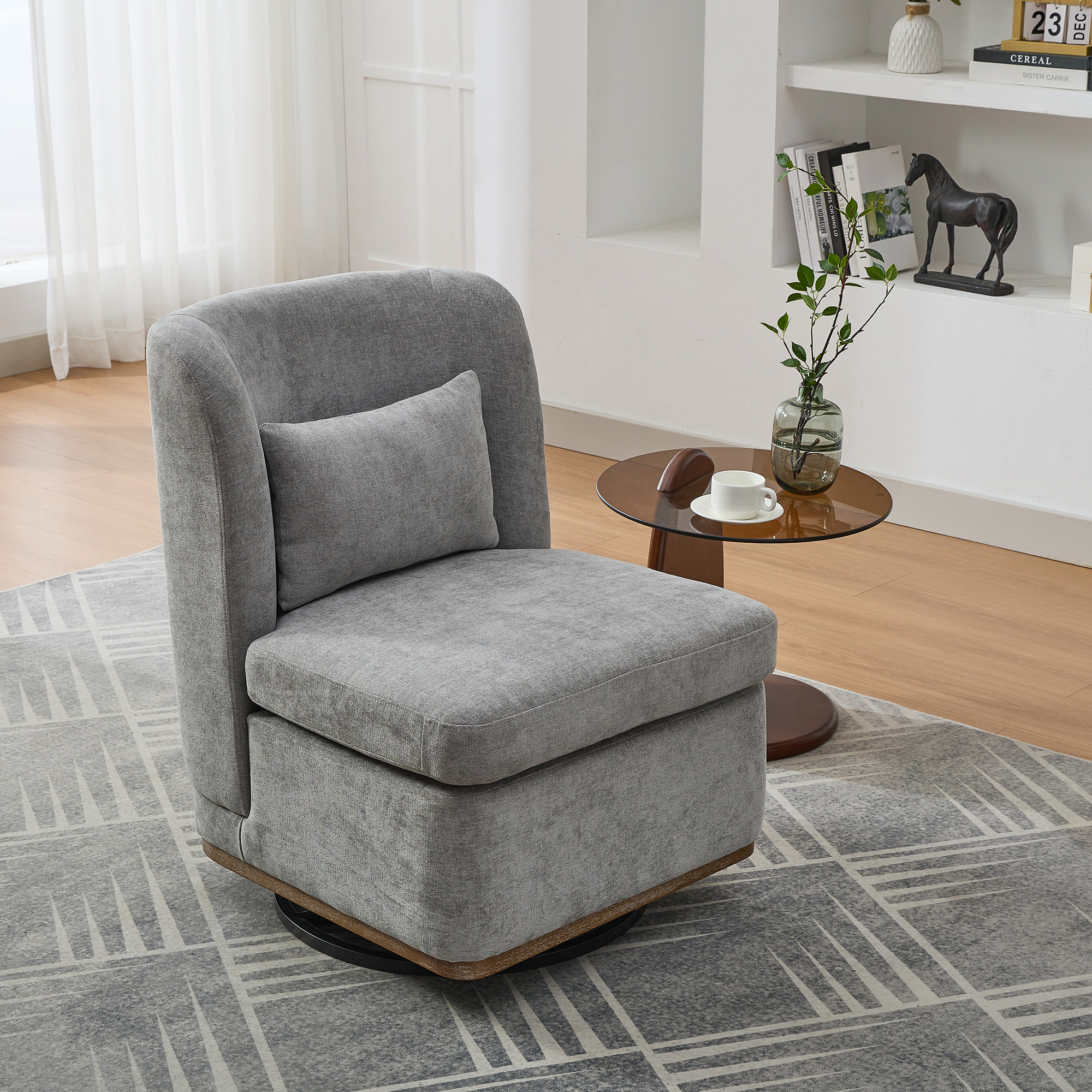 Chaise pivotante 25,2" velours gris, sans bras, base métal
