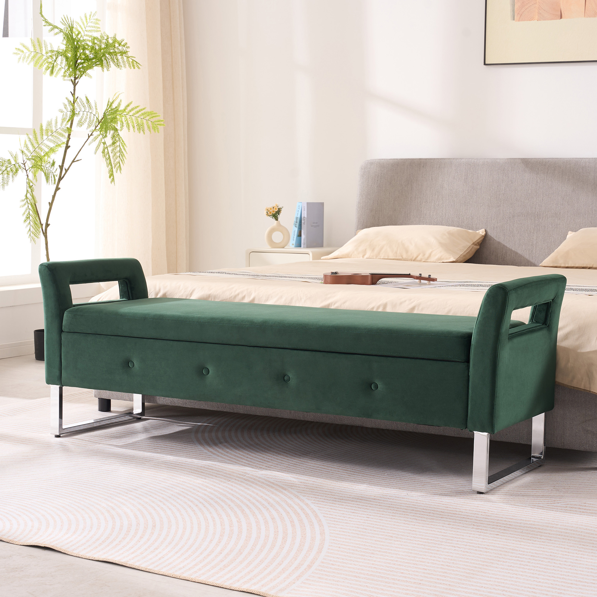 Banc velours rangement 67.91" vert bras