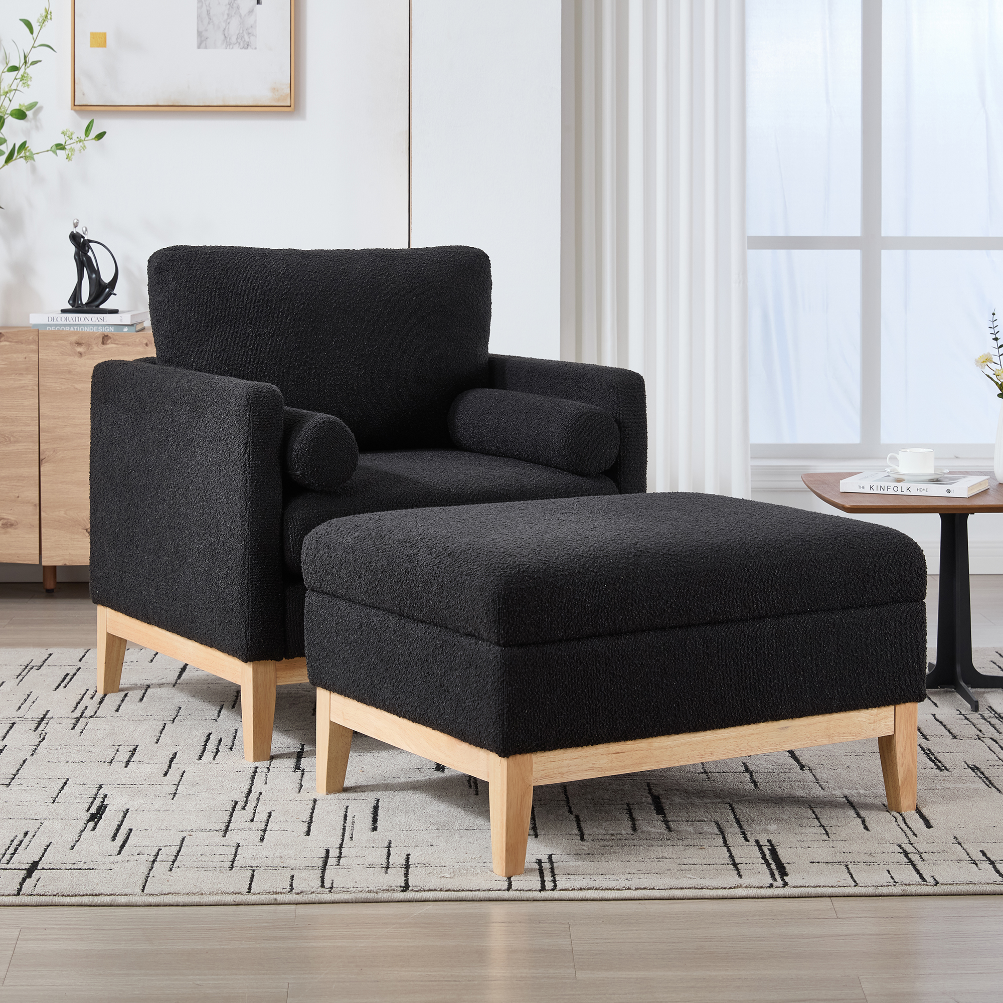 Fauteuil accent 35,4po, ottoman, boucle noir