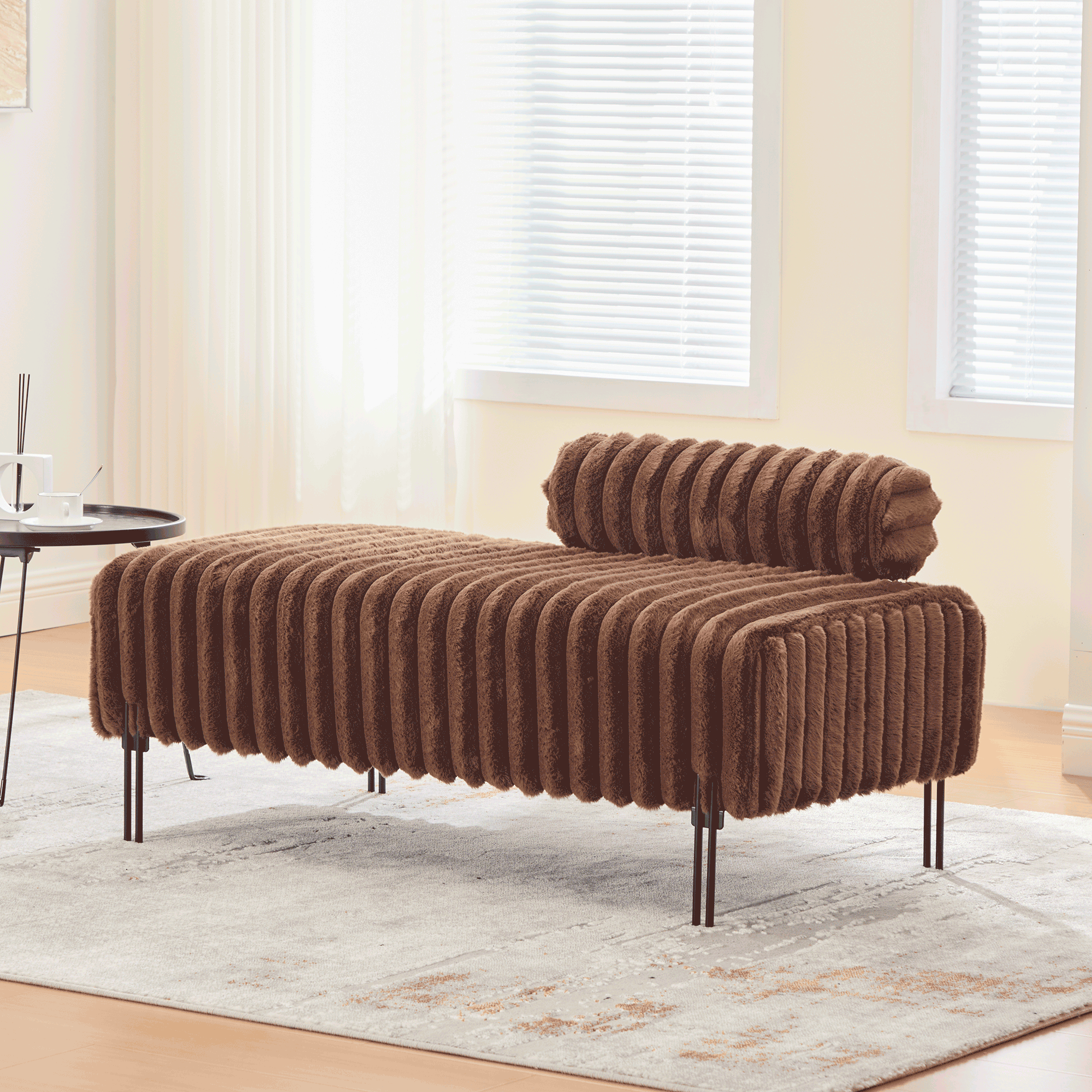 Mini causeuse 49,6" velours pieds métal, dossier ajustable brun