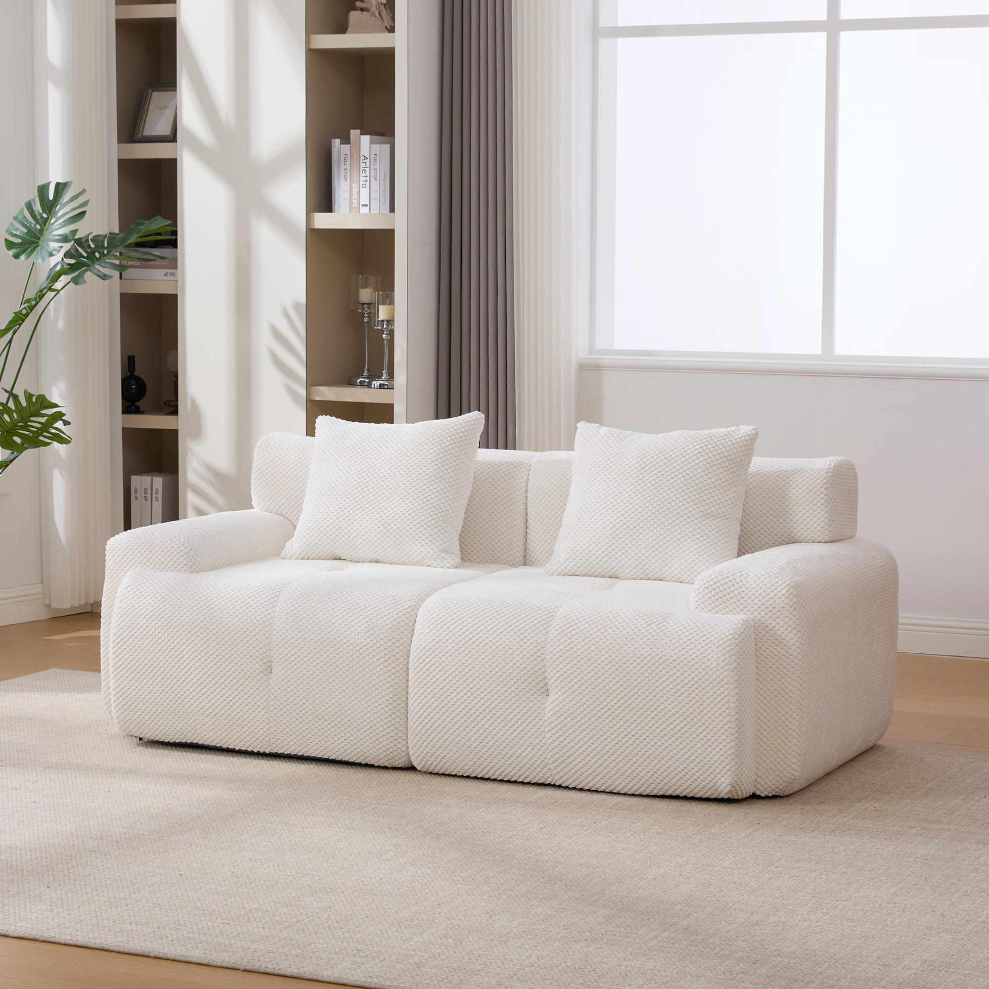 Causeuse sectionnel modulaire 73 po, nuage matelassé, 2 oreillers, ivoire
