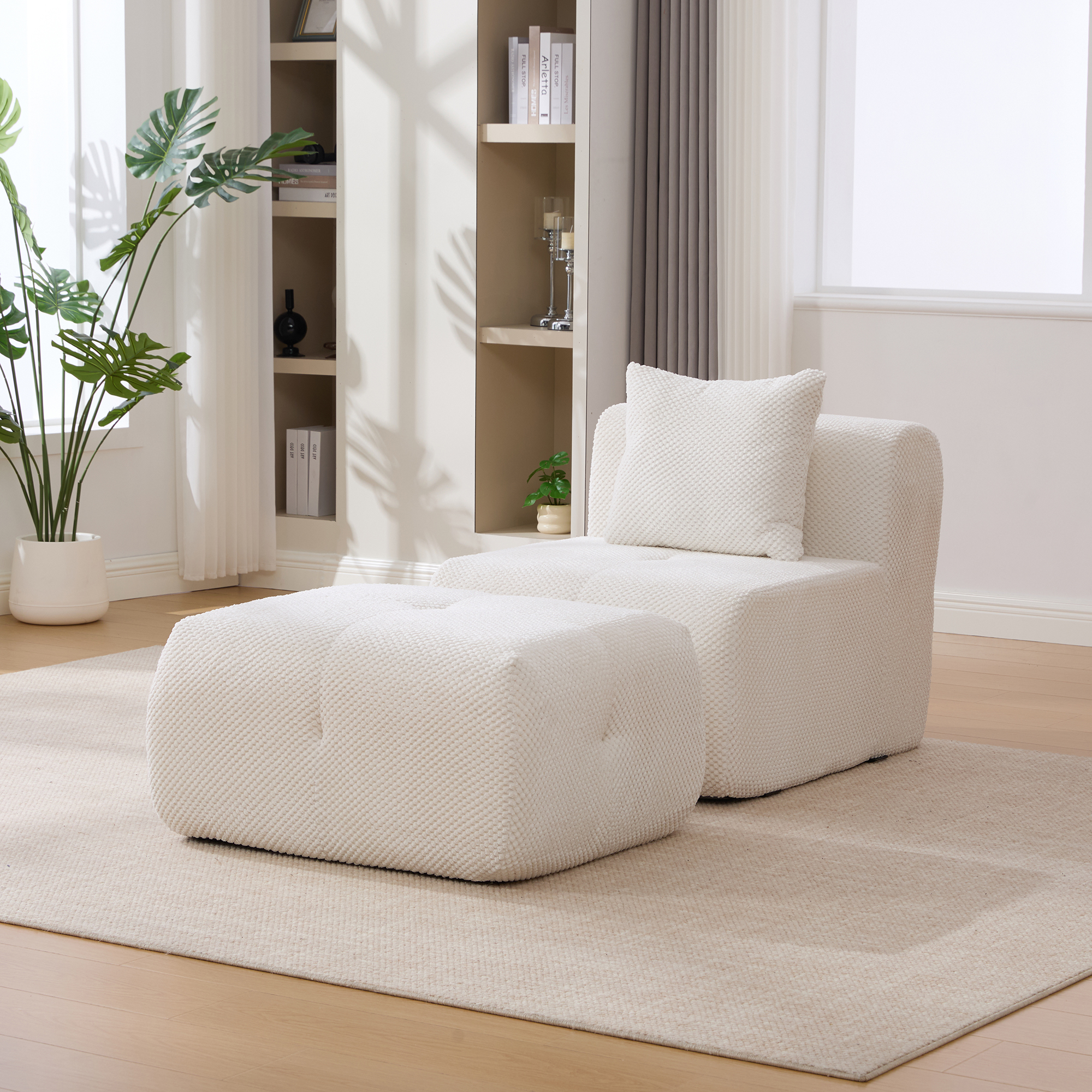 Fauteuil modulaire nuage 31" sans bras, ottoman, ivoire