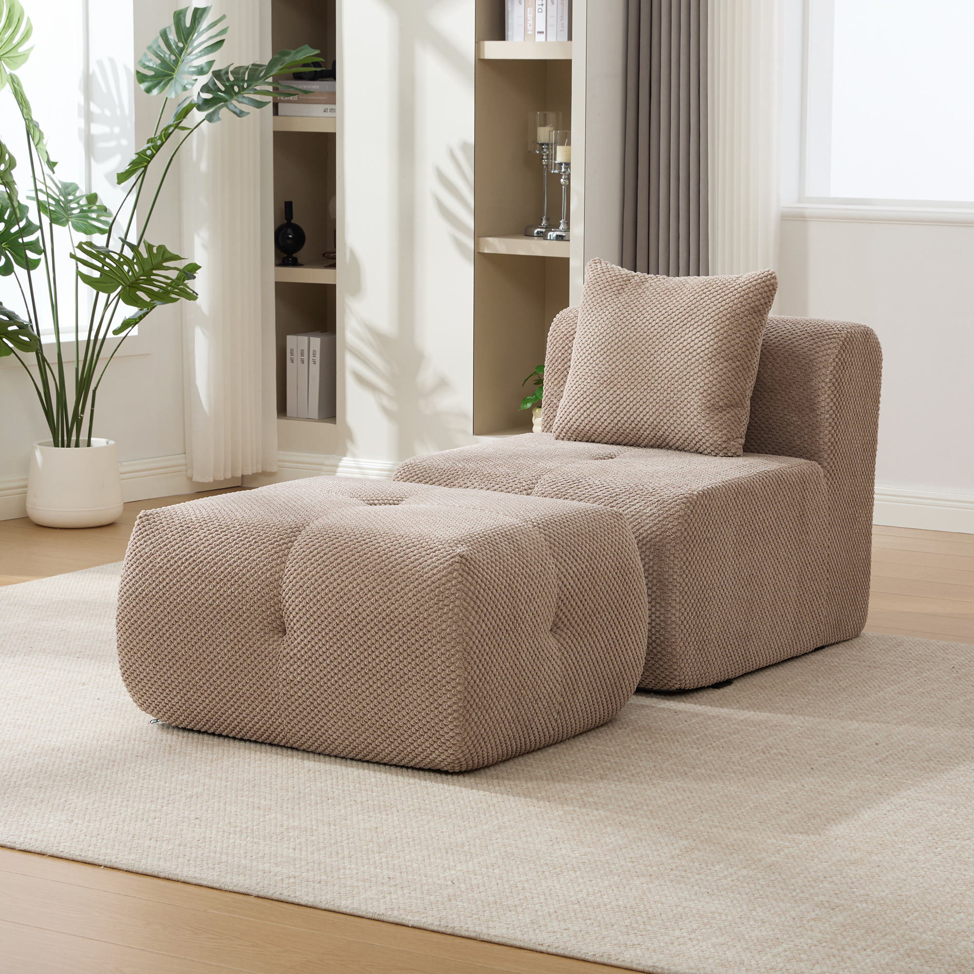 Fauteuil nuage modulaire 31" - Assise profonde, ottoman, taupe