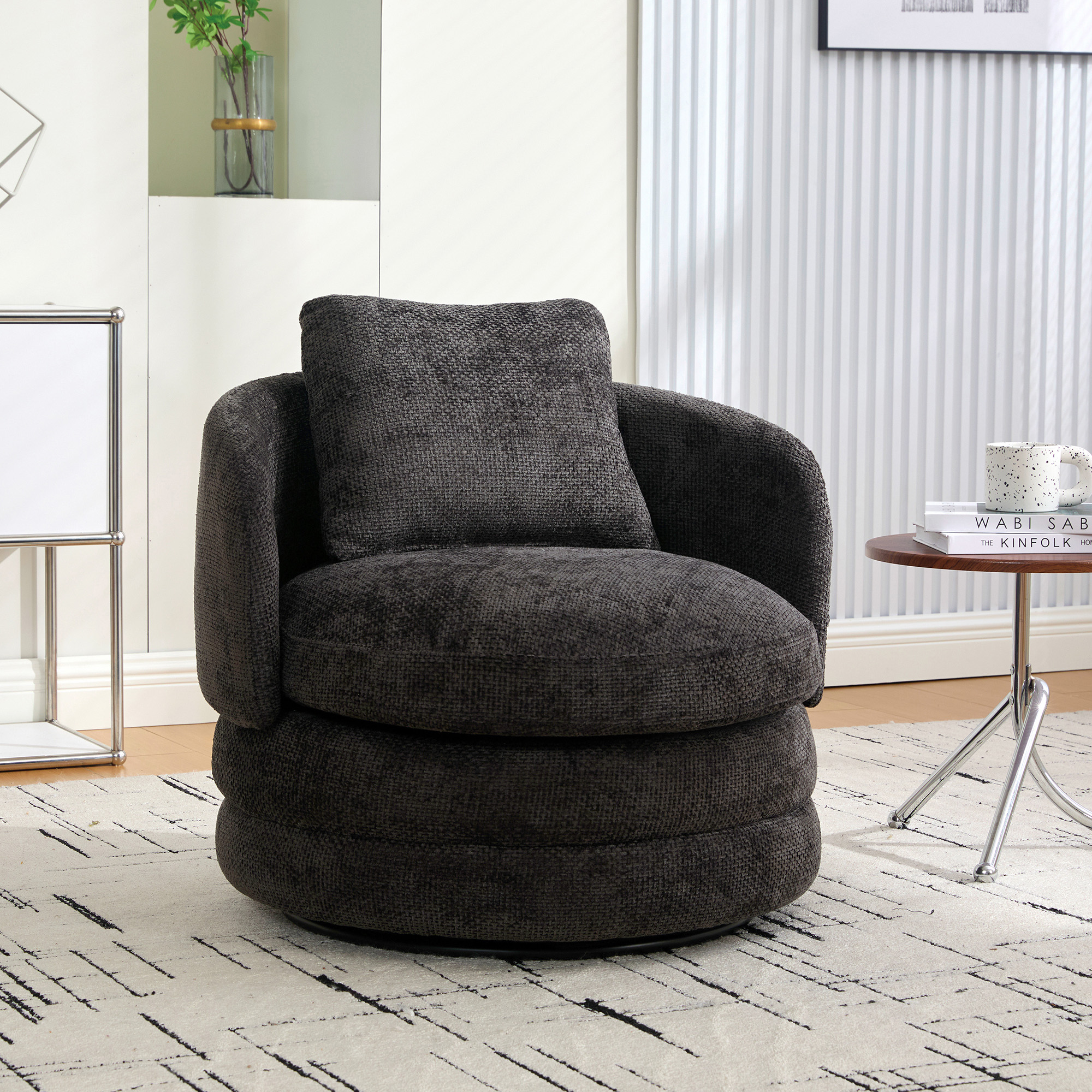 Fauteuil tonneau 30 W pivotant 360° gris chenille
