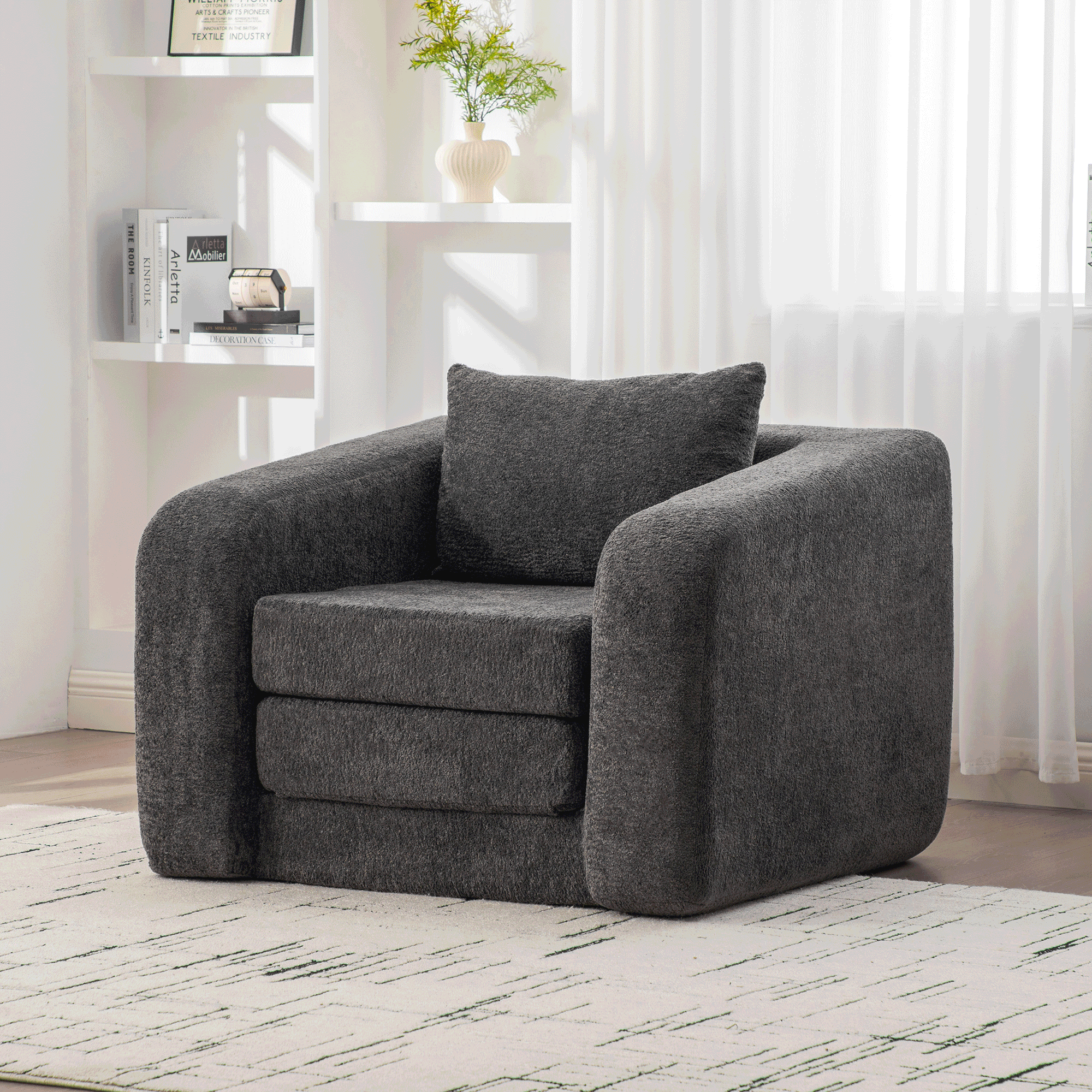 Canapé-lit simple 40po, convertible, tissu chenille gris