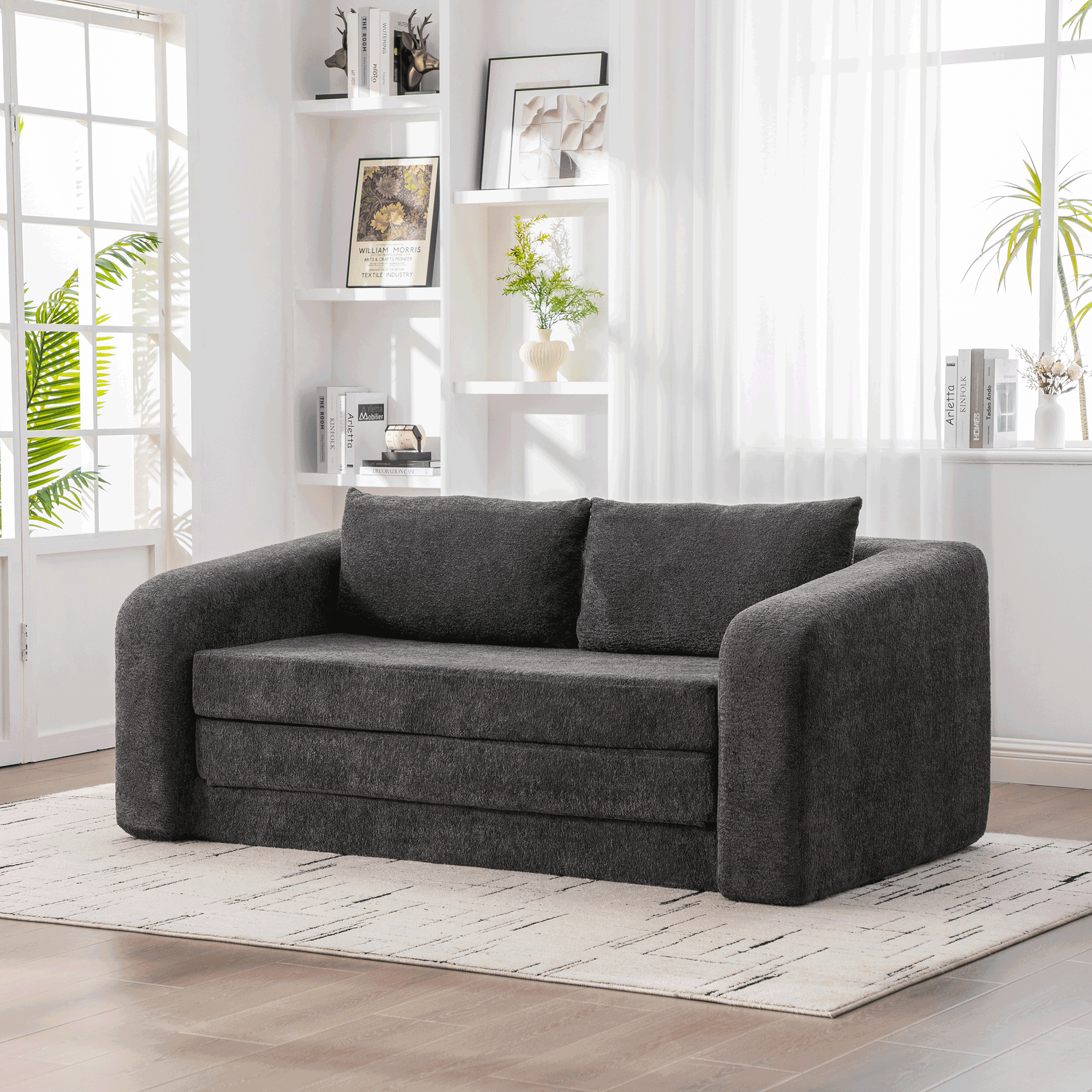 Causeuse convertible 71po, flanelle grise