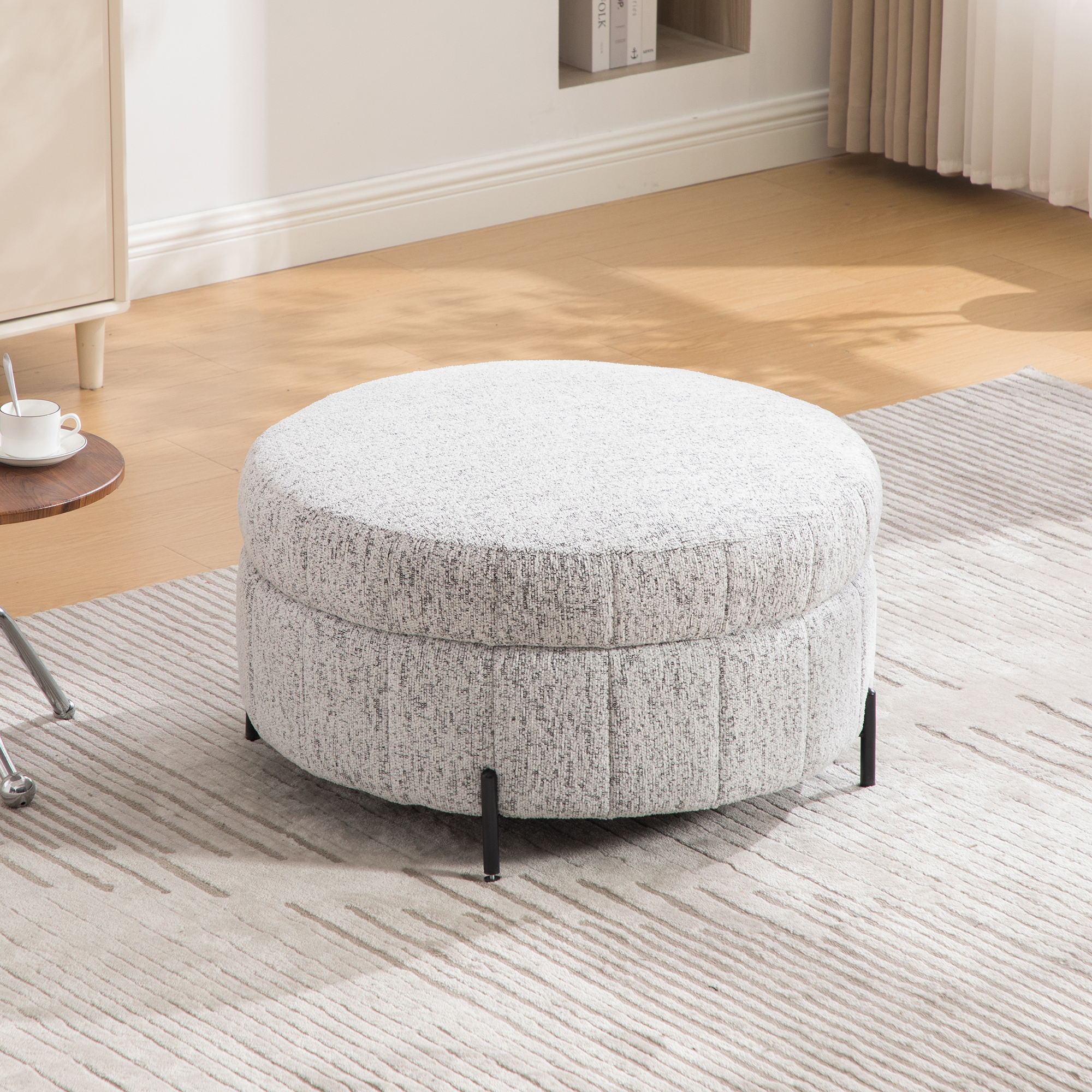 Pouf rond 31,3" couvercle réversible noir-blanc