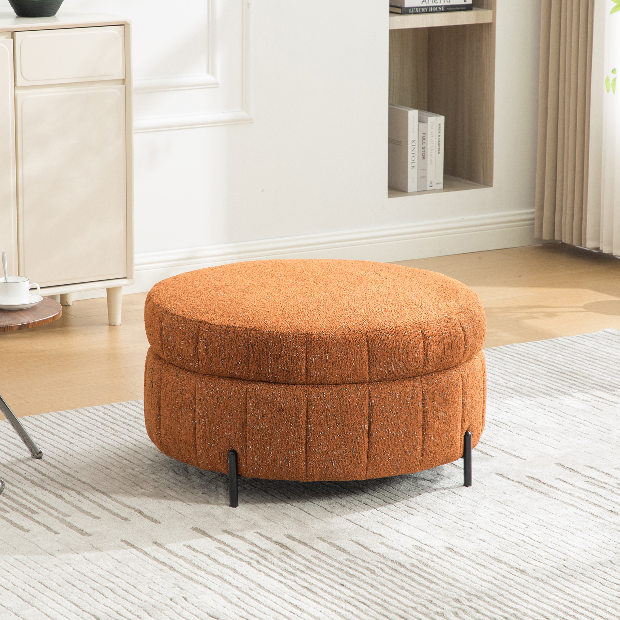 Pouf rond 31,3" couvercle réversible velours orange