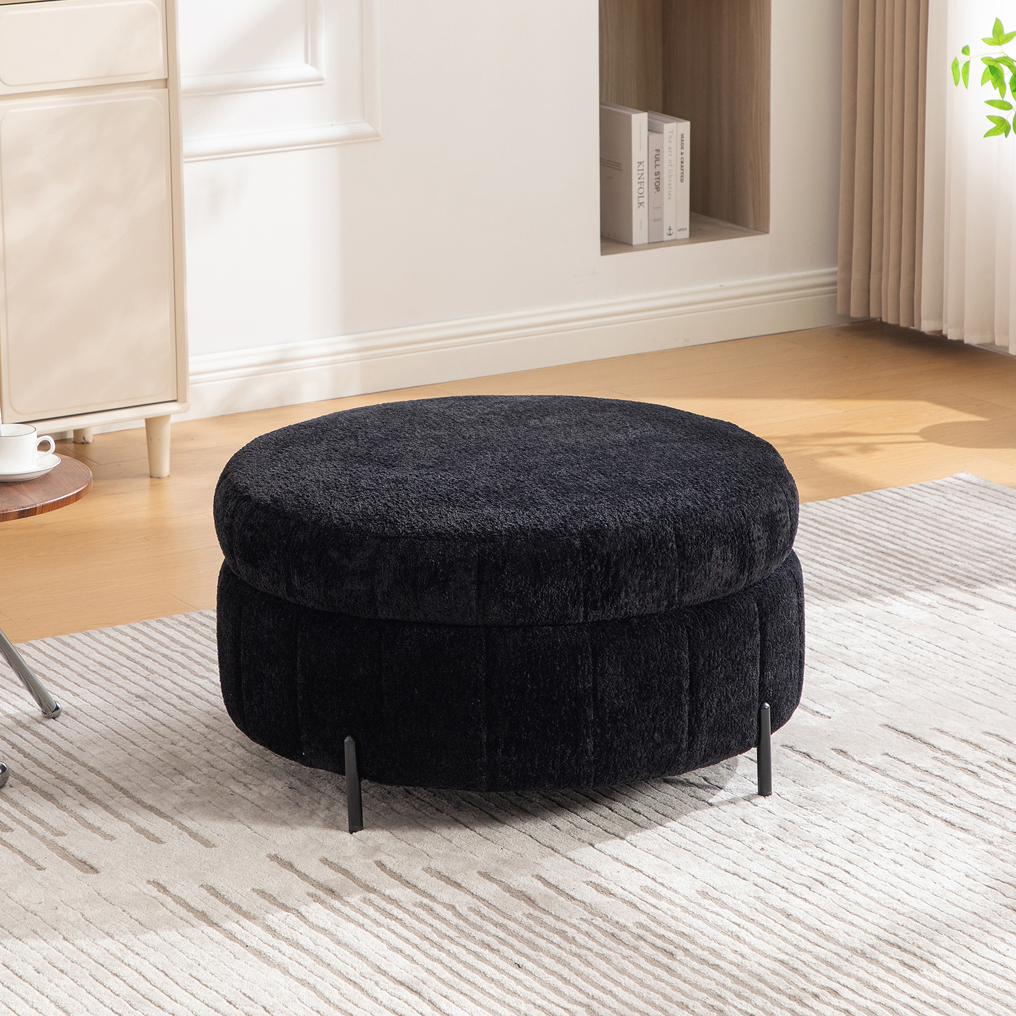 Pouf rond 31,3" couvercle réversible velours noir