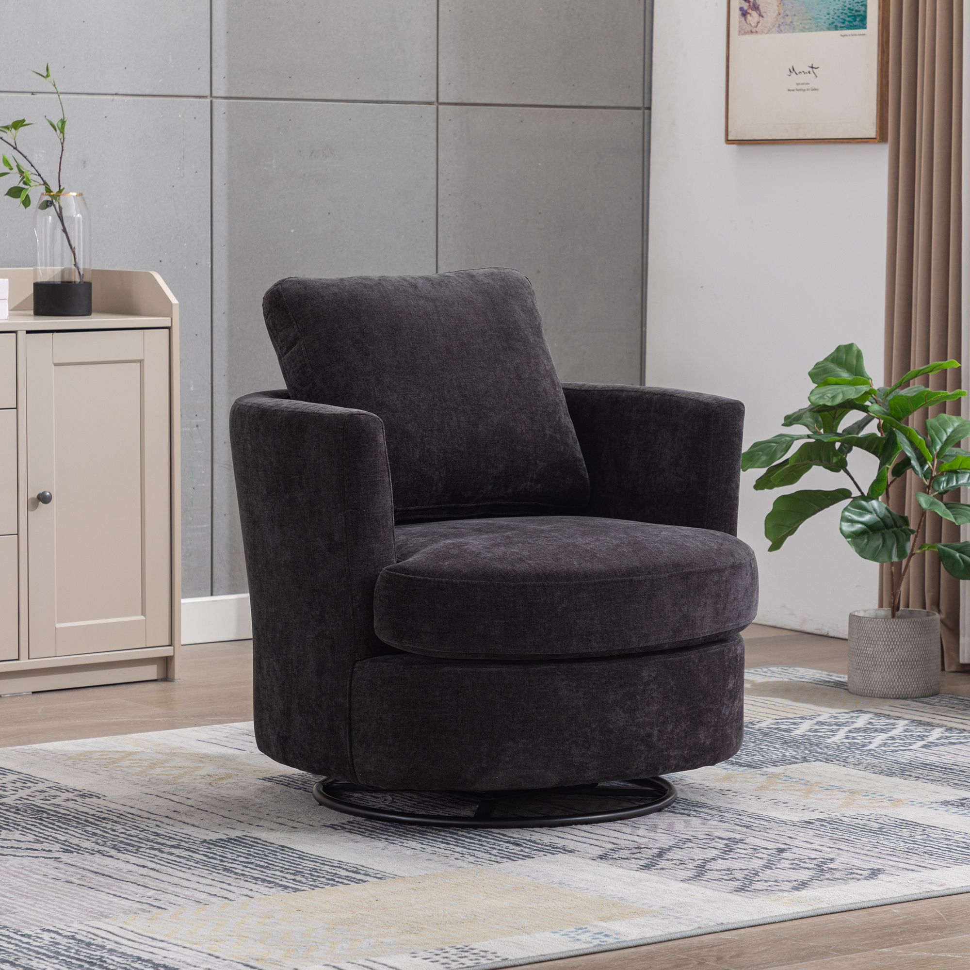 Fauteuil pivotant tonneau chenille noir 31,9 po