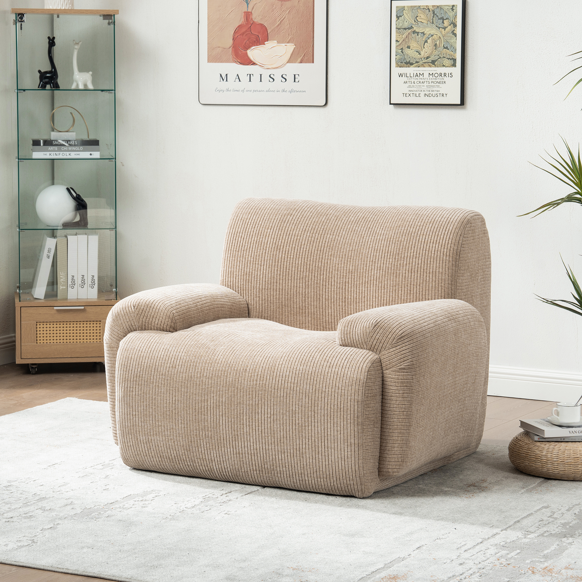 Fauteuil accent chenille 42 po, rayures verticales, taupe