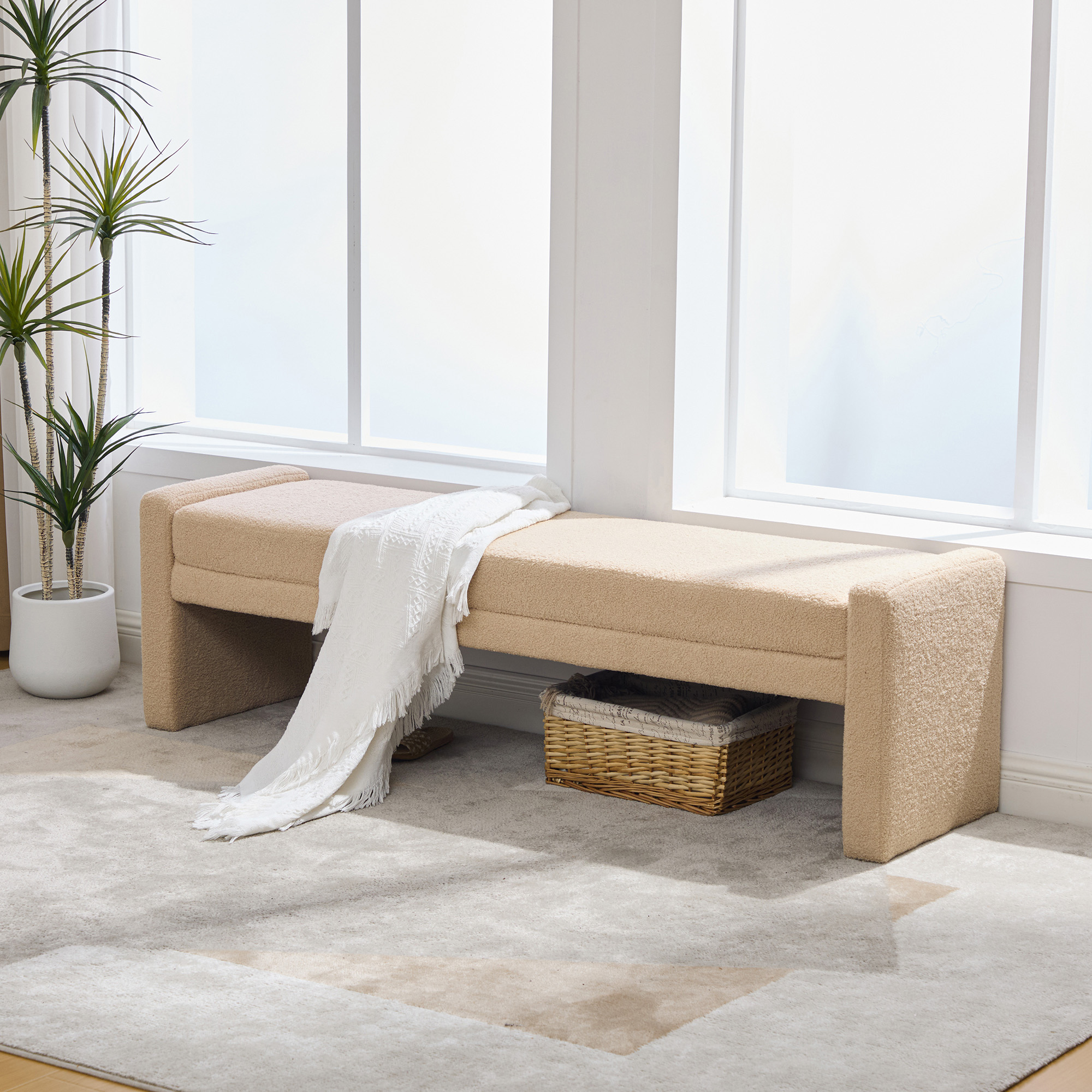Banc bout de lit Boucle moderne, Lin