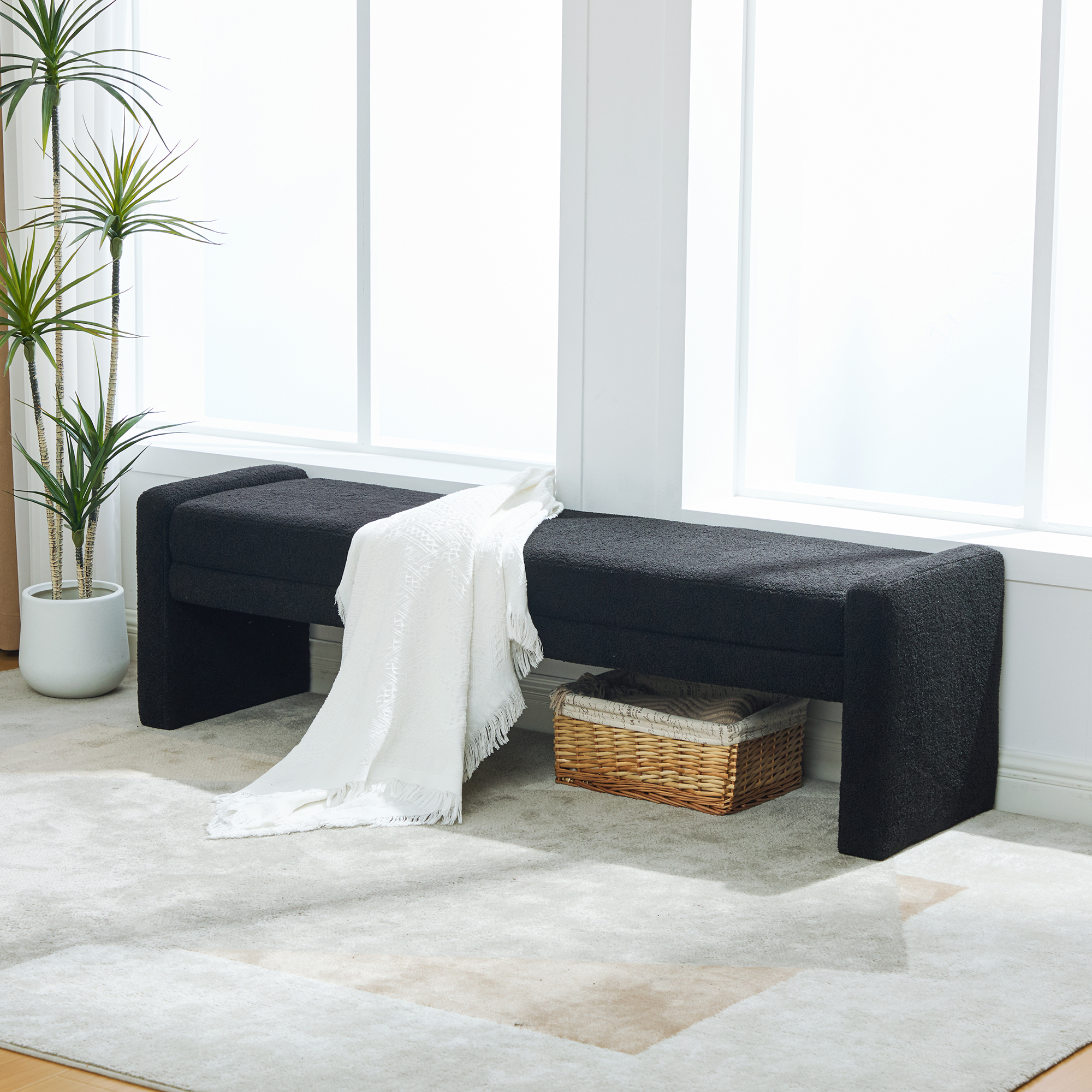 Banc bout de lit Boucle moderne noir, Rangement