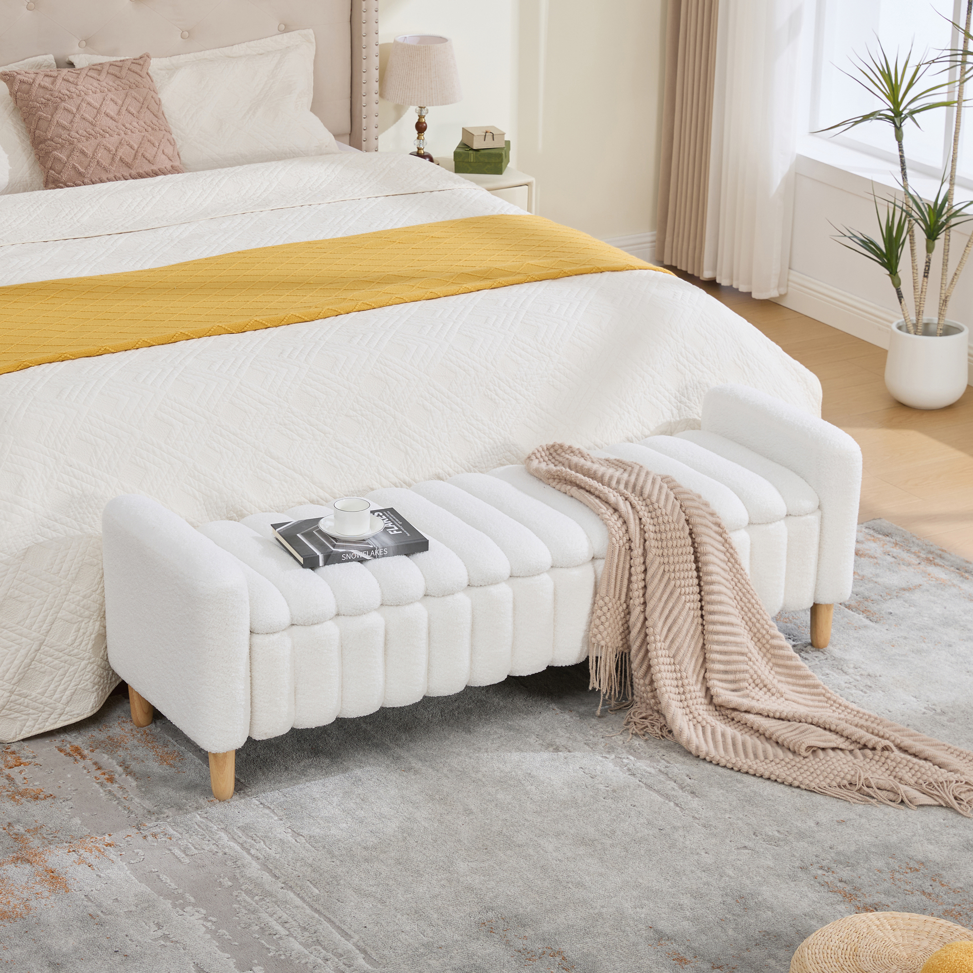 Banc bout de lit 63,4po, rangement, ivoire