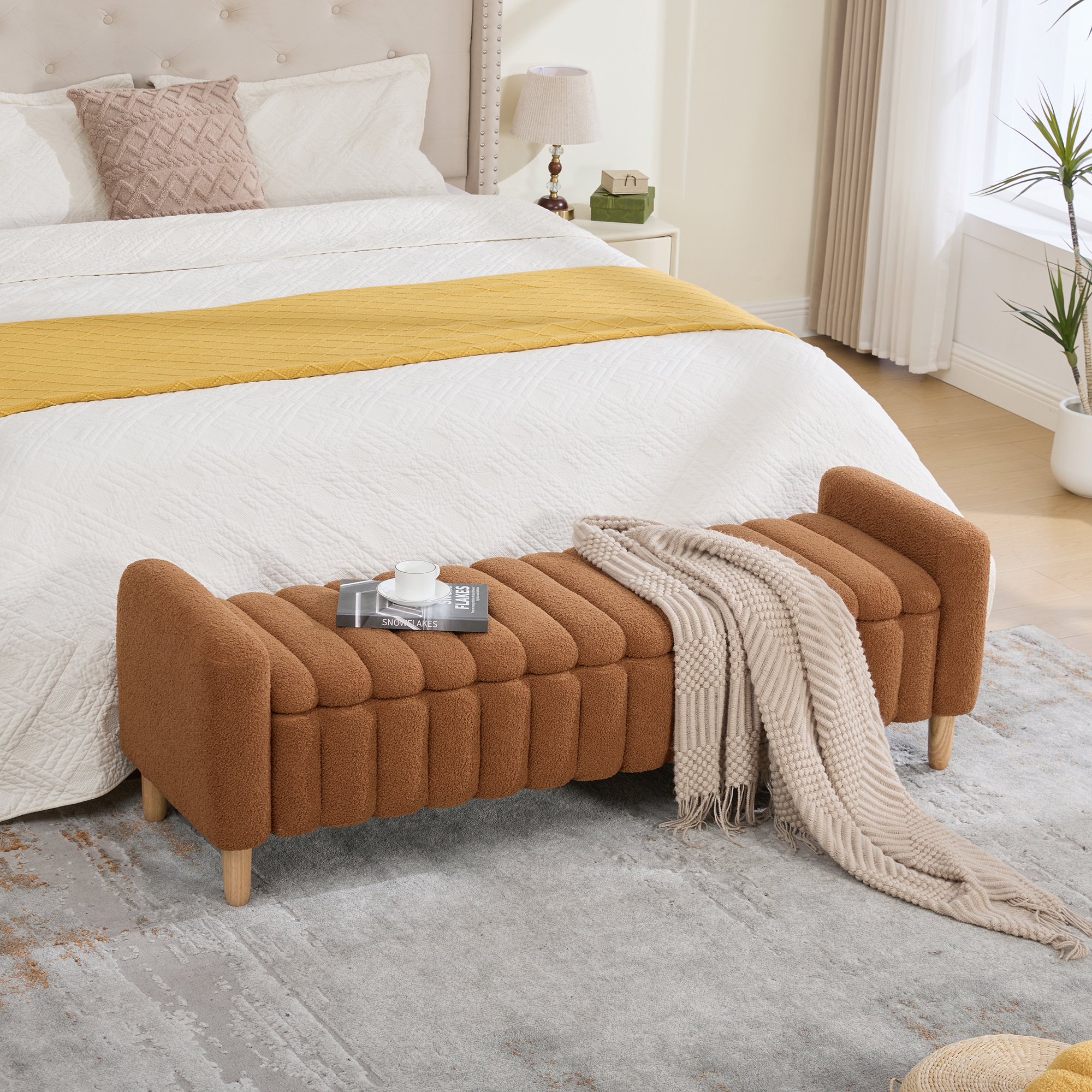 Banc bout lit 63,4 po, rangement, caramel