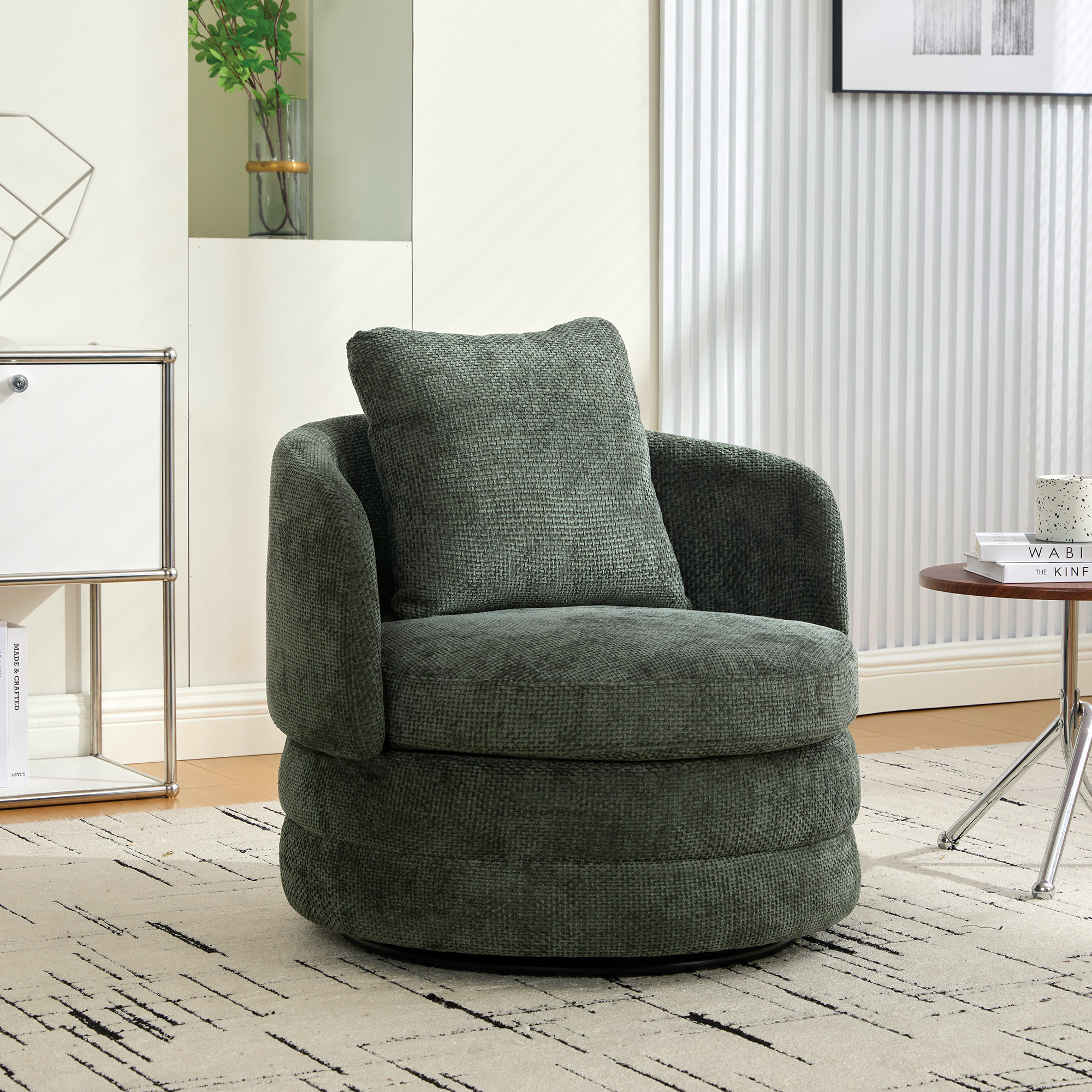 Fauteuil tonneau moderne 30po pivotant 360° lin vert