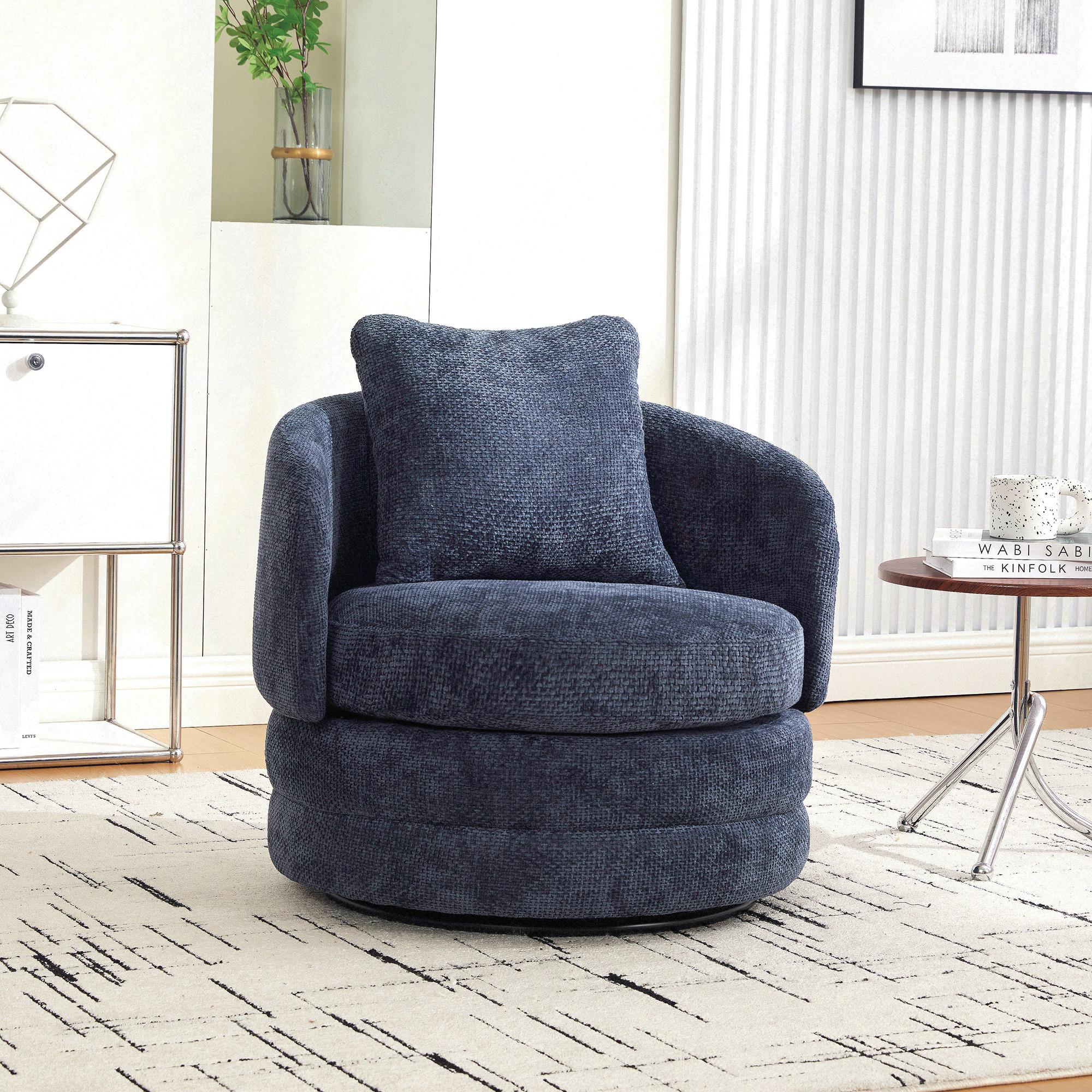 Chaise accent pivotant 360° chenille 30 po marine