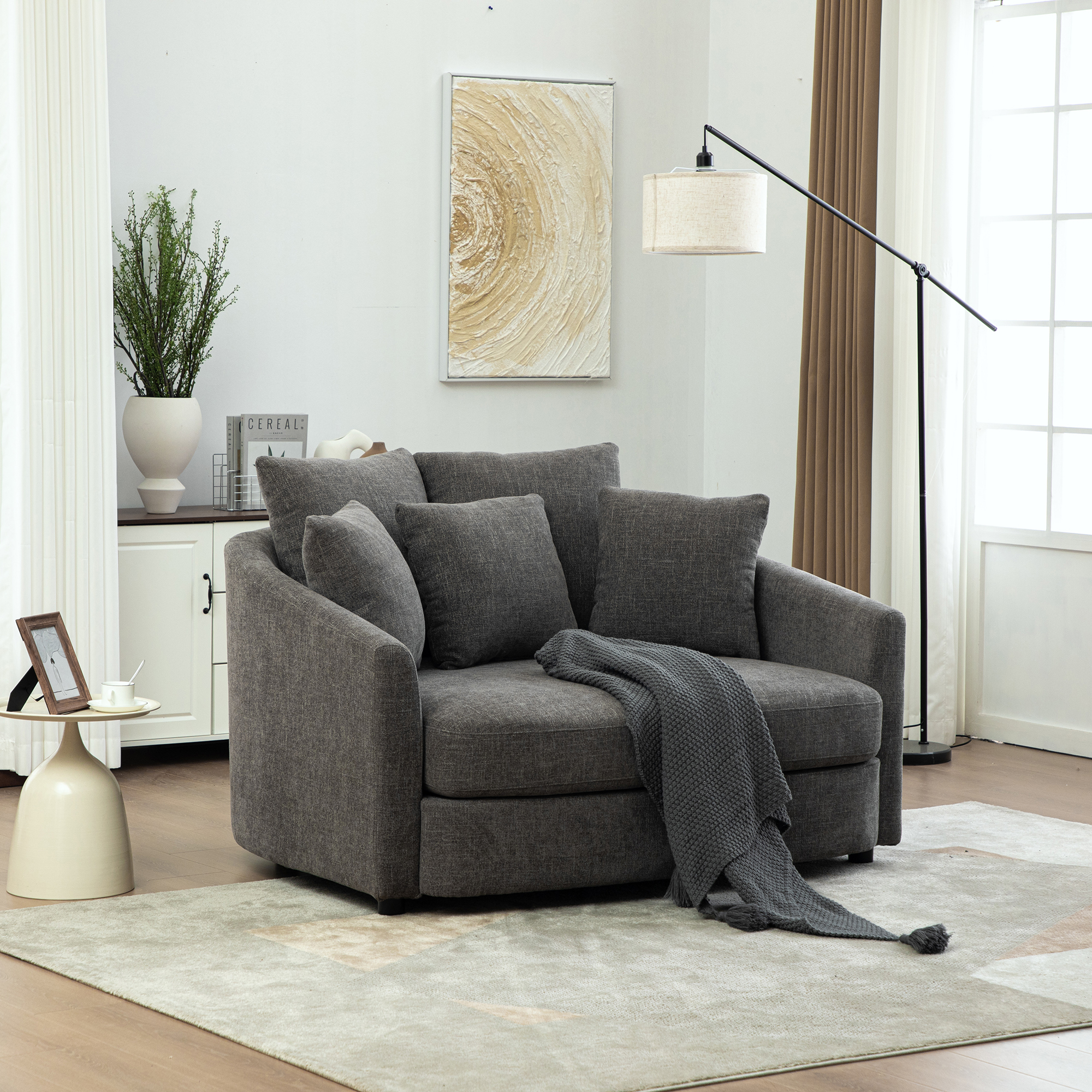 Fauteuil tonneau rembourré 56,3po, gris