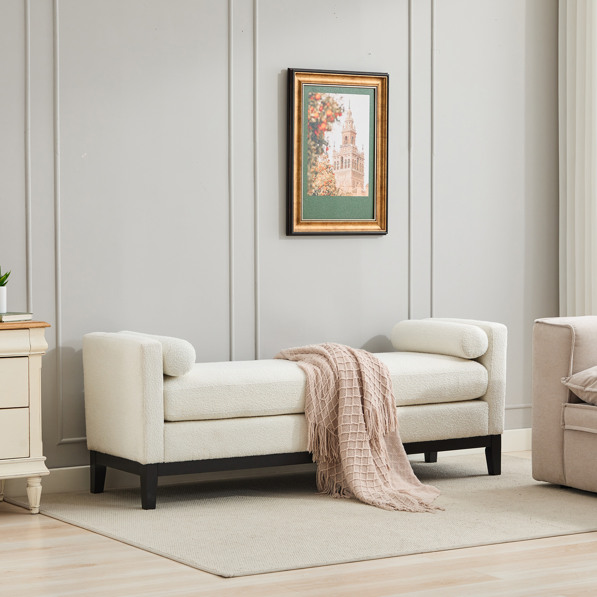 Banc bout lit 66,34" ottoman boucle ivoire