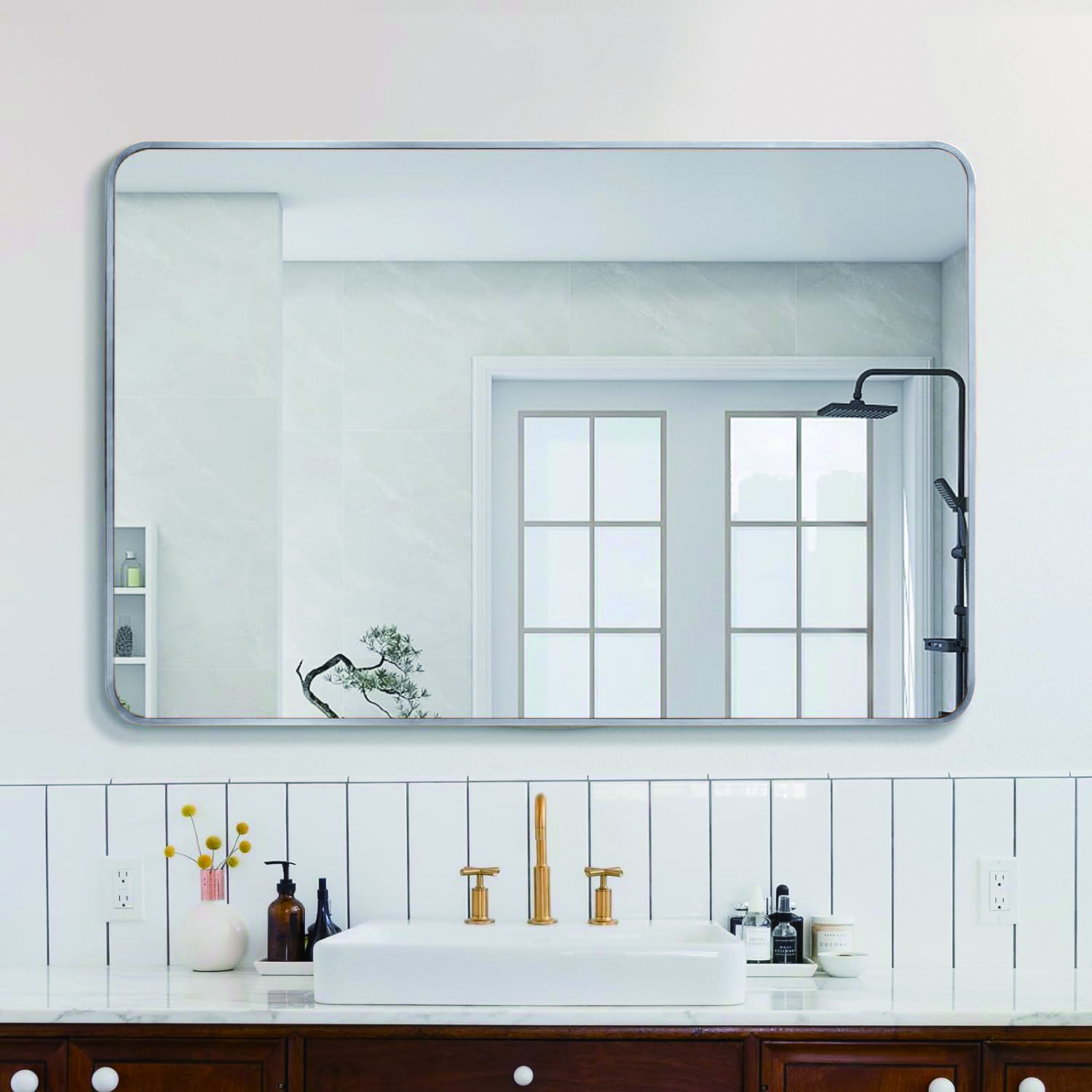 Miroir salle bain rectangulaire 30x40po cadre argent W2203134526