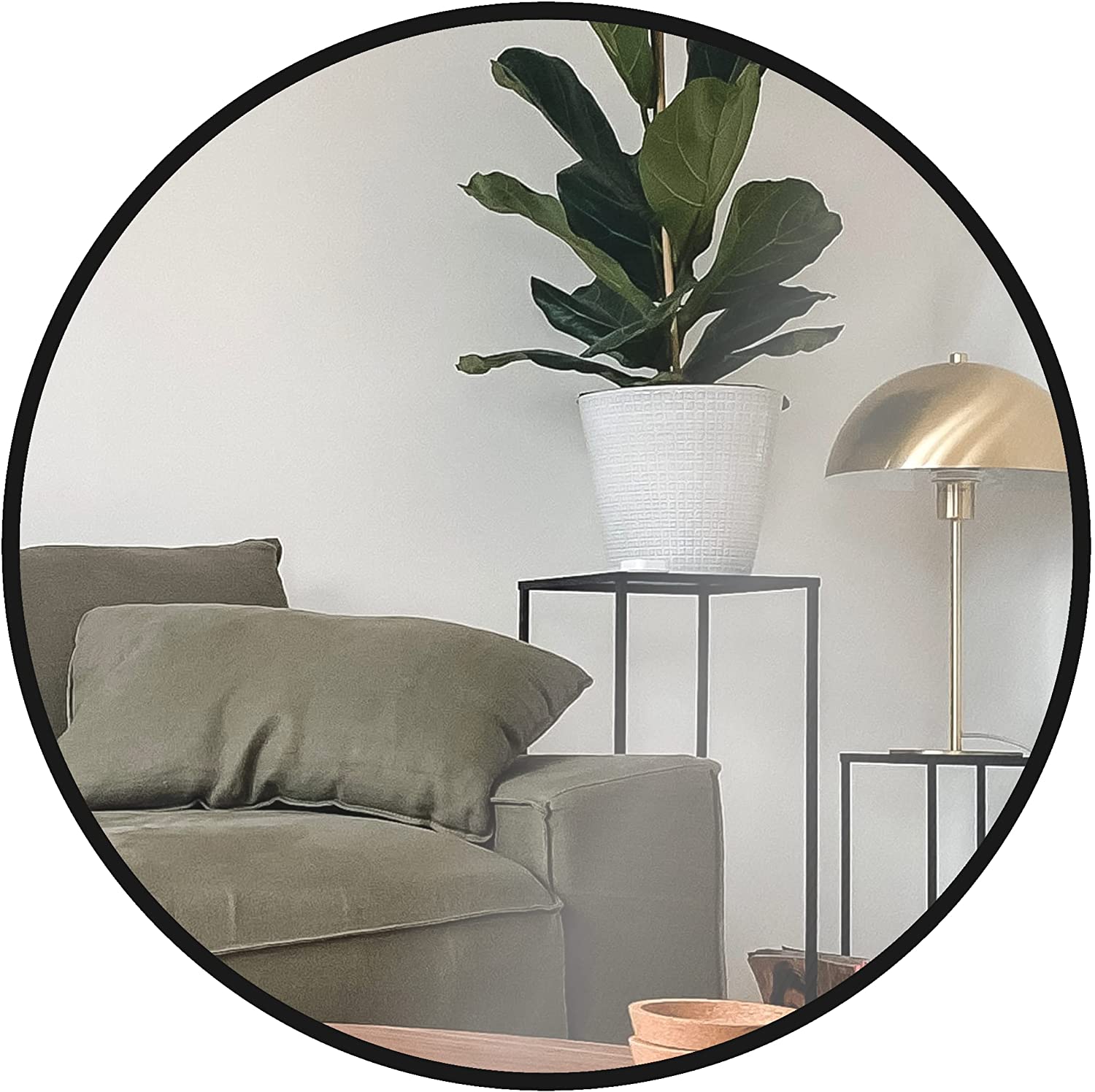 Miroir salle bain rond cadre métal noir 24 po W2203P182012