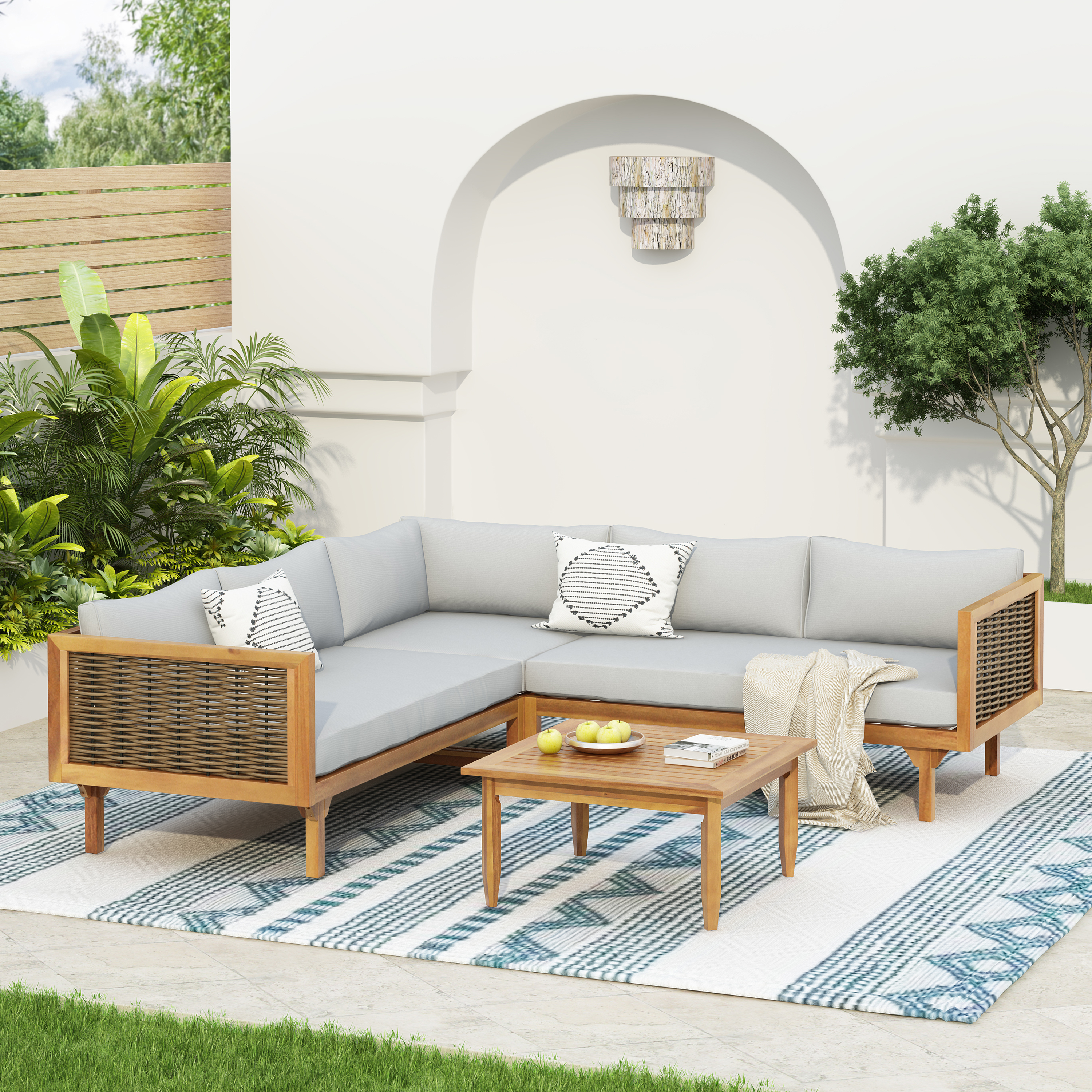 Ensemble canapé extérieur premium, coussins imperméables gris clair