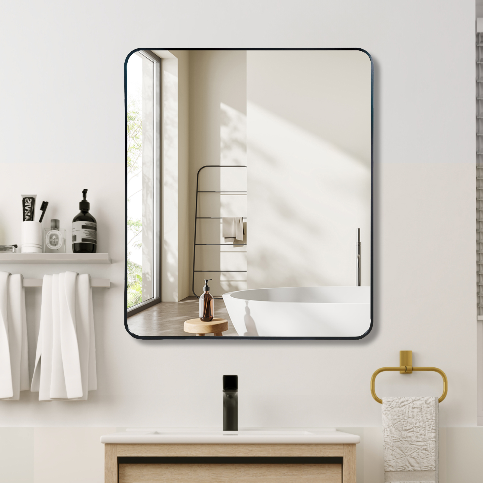 Miroir mural salle bain 30x36po noir rectangulaire