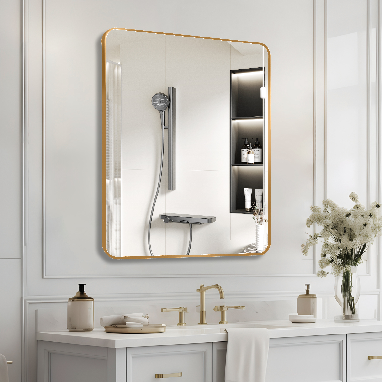 Miroir mural salle bain rectangle 30po x 36po, or