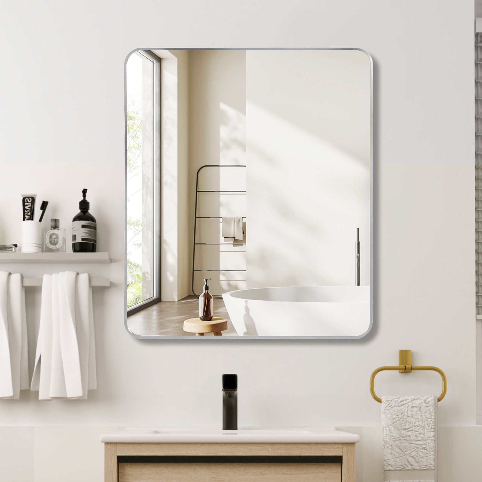 Miroir mural salle bain rectangle 30po x 36po, argent