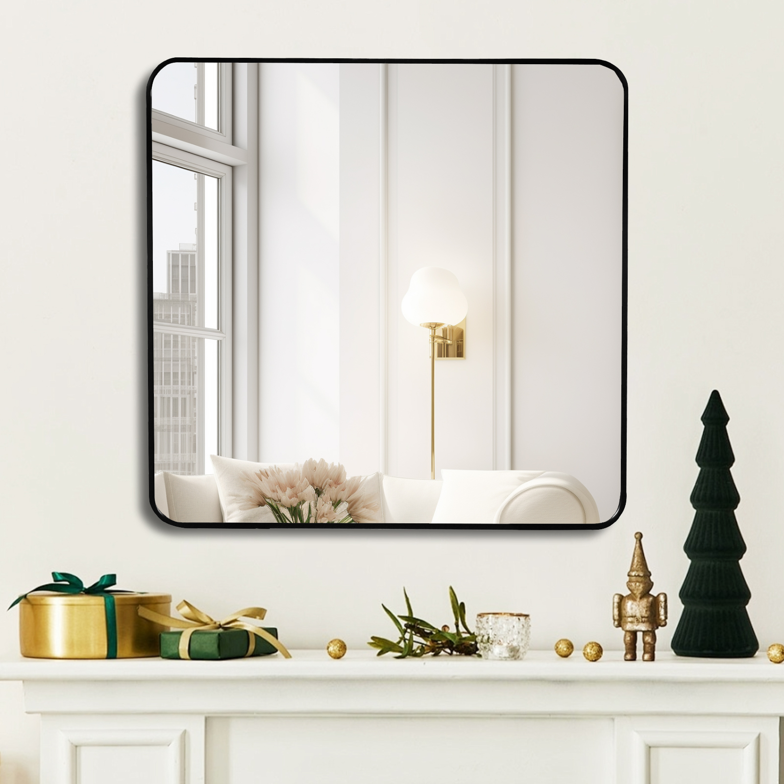 Miroir salle bain cadre noir 36x36po carré mur