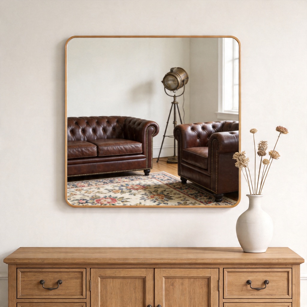 Miroir salle bain cadre or 36x36po carré mur