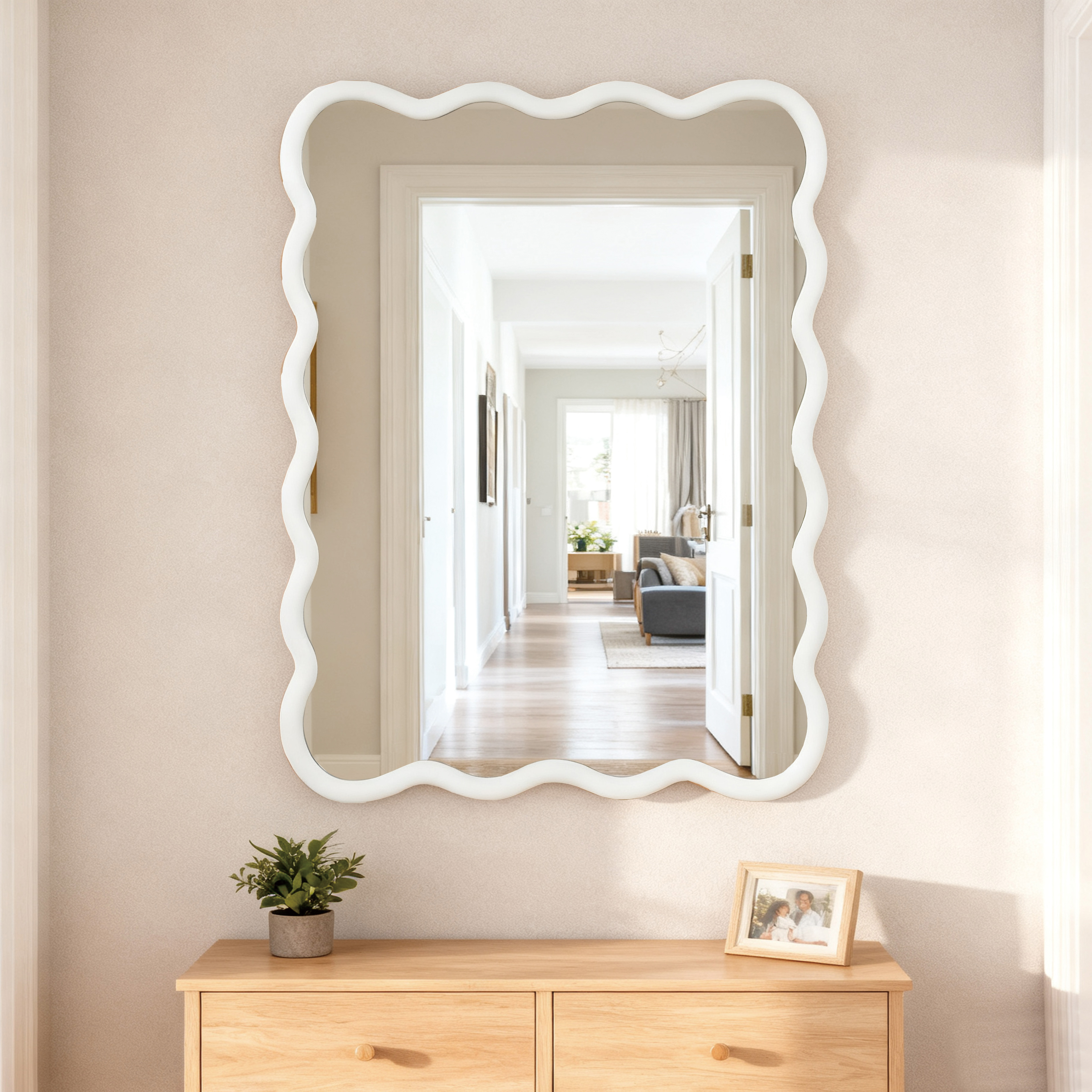 Miroir bois massif ondulé blanc 30 x 40 po