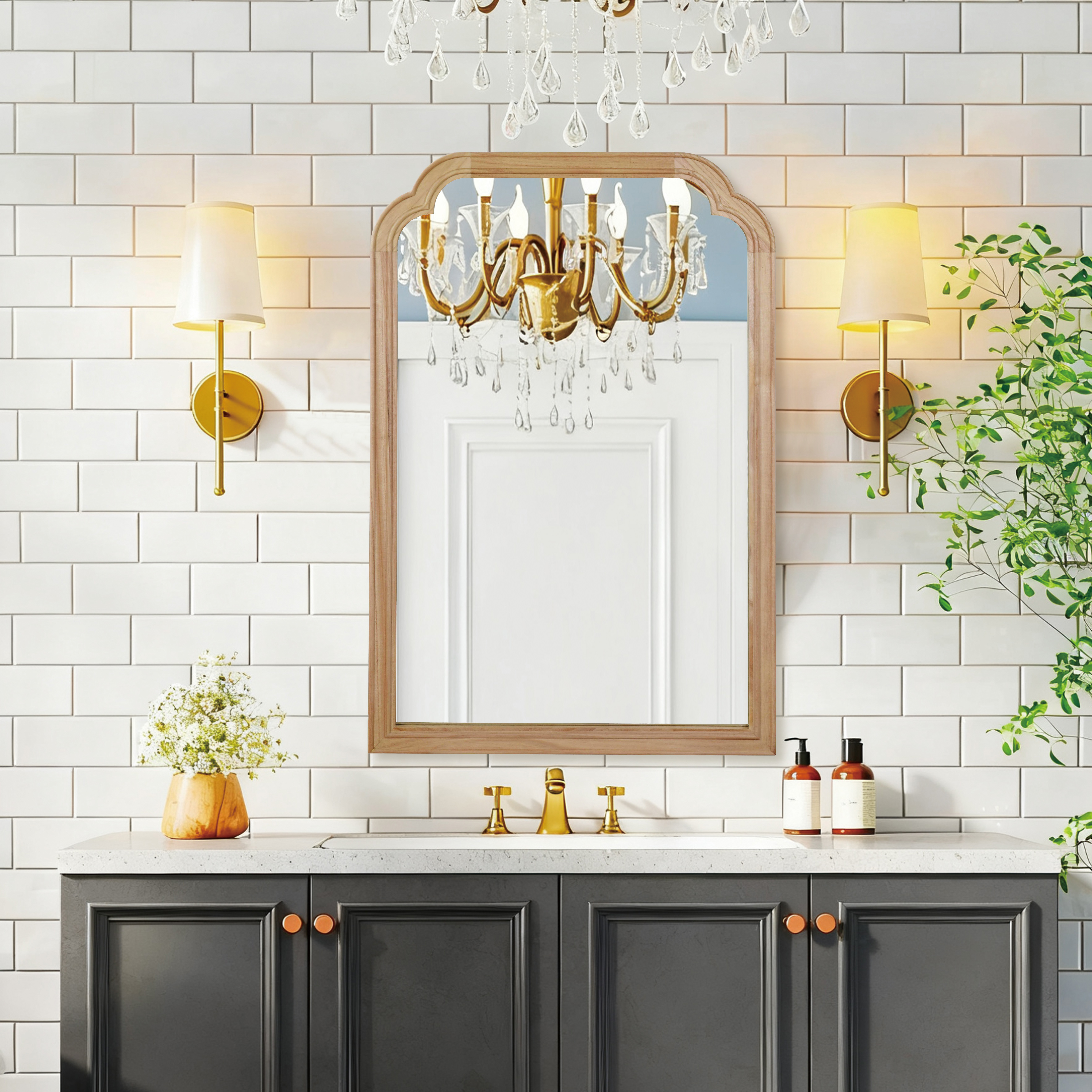 Miroir bois naturel 20x30po coin arrondi clair