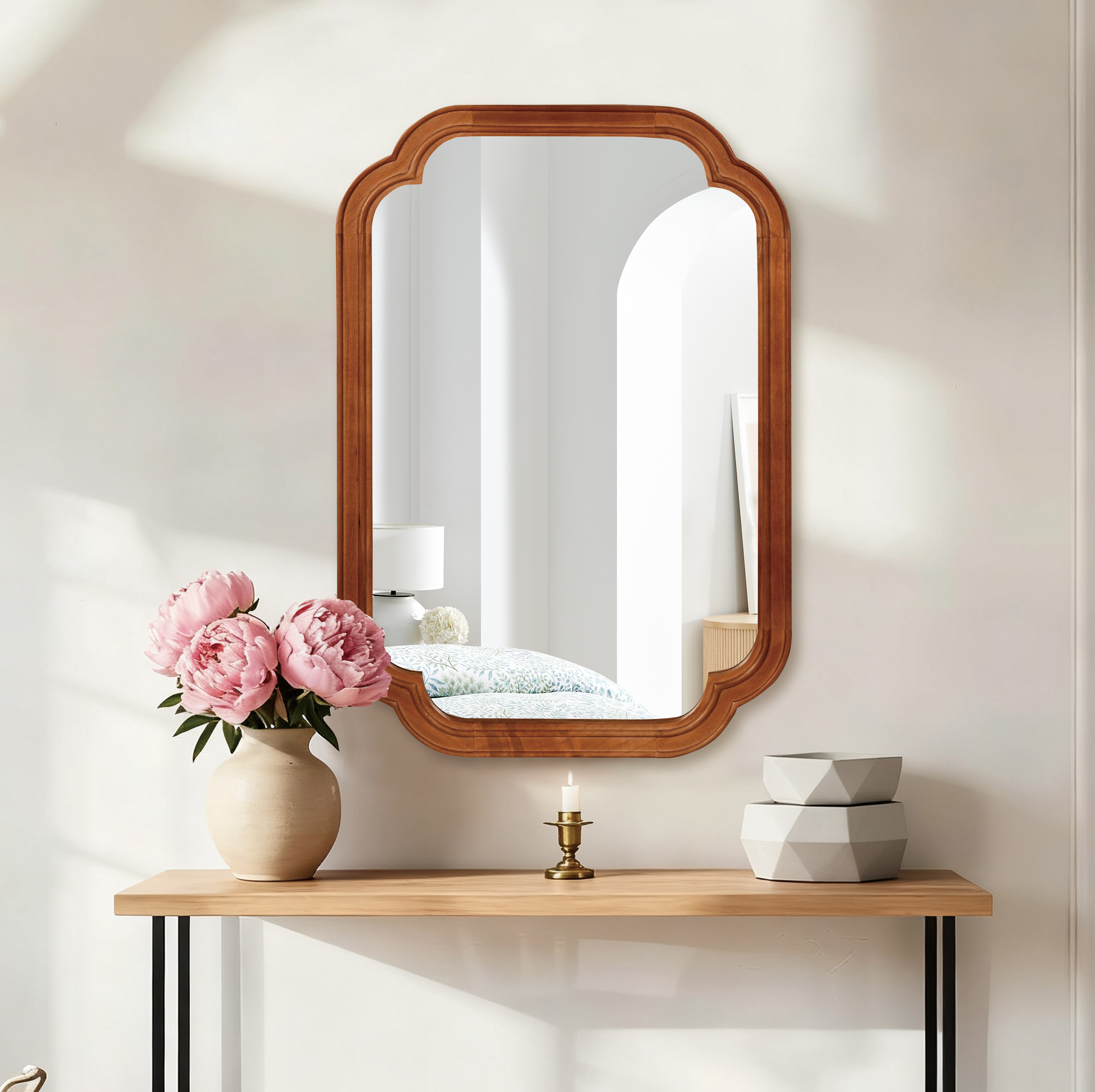 Miroir décoratif bois 20x30'' coin arrondi, chambre salle bain