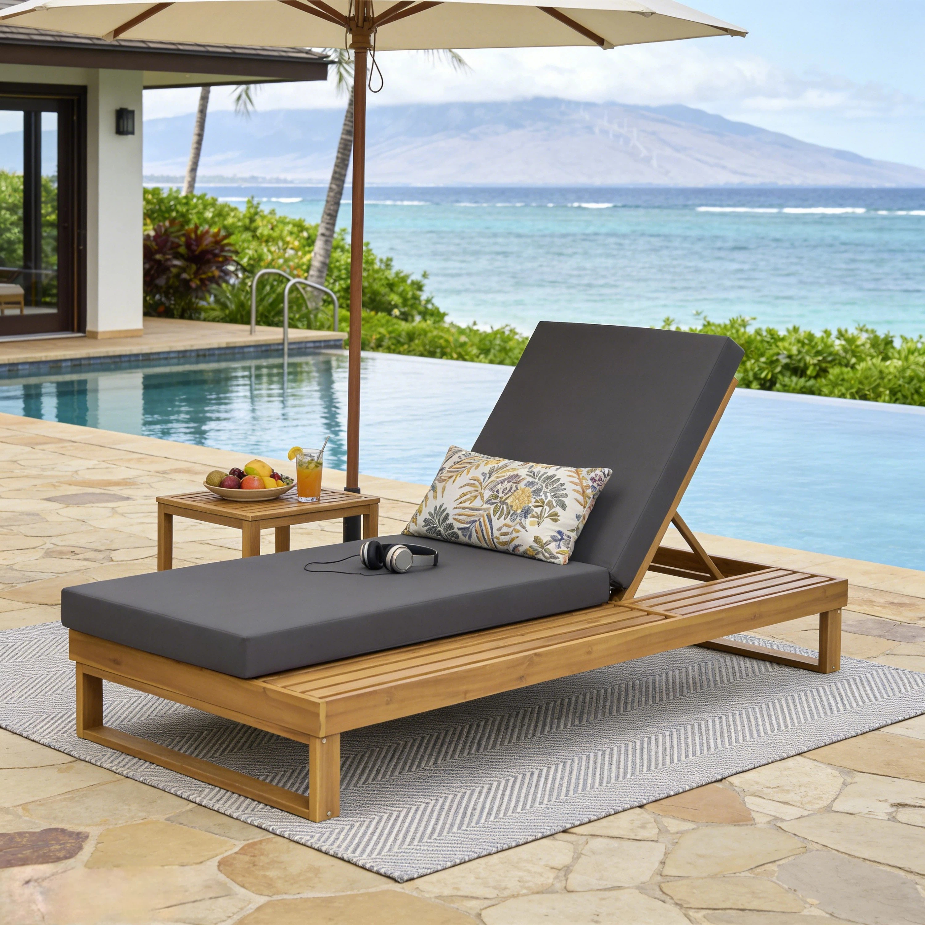 Méridienne acacia teck gris cousin piscine