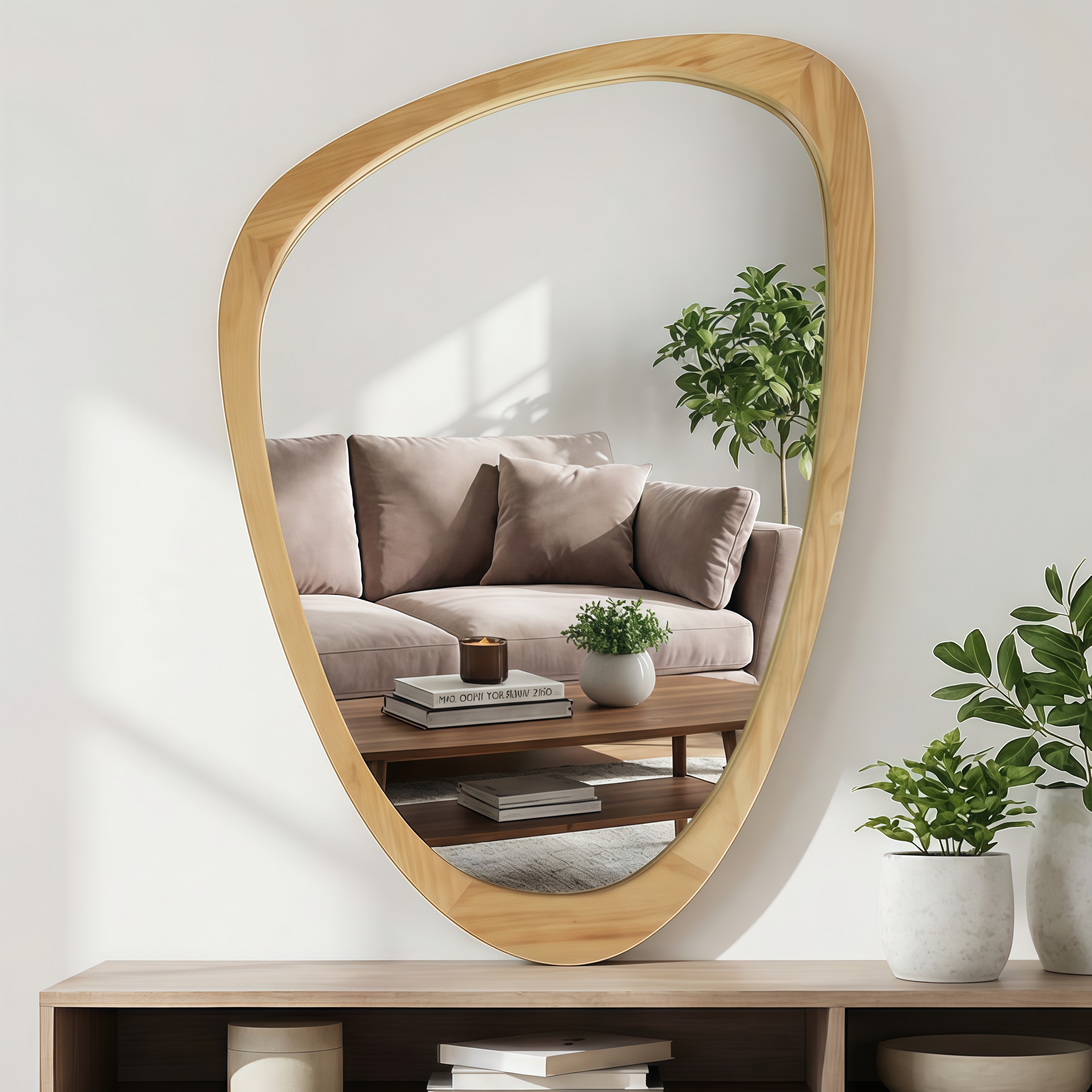 Miroir bois chêne 24x36" cadre irrégulier solide