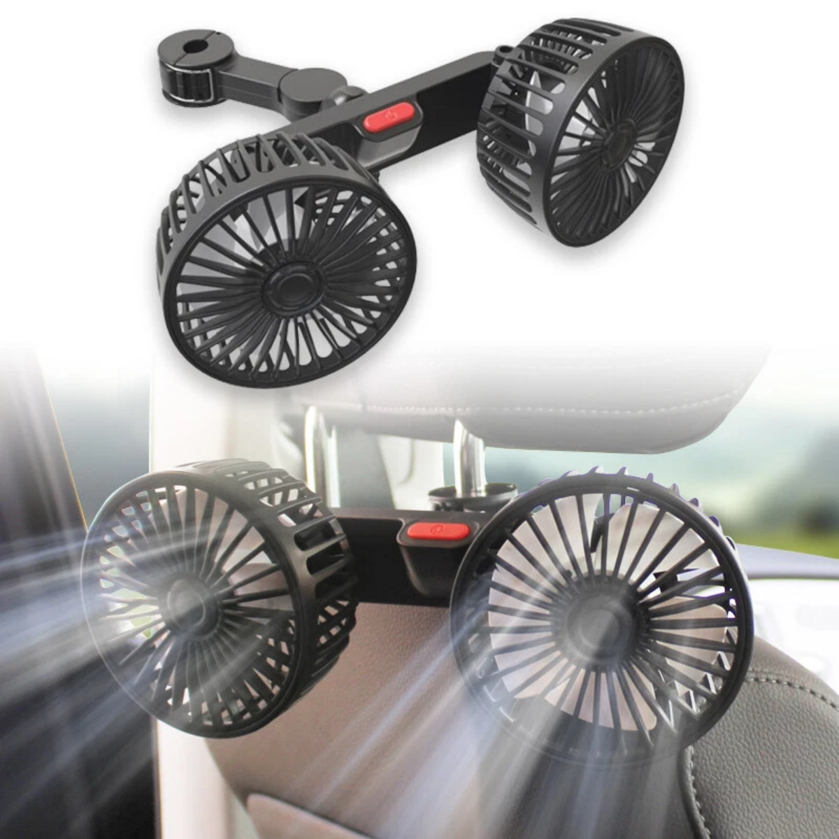 Ventilateur auto dual tête USB 3 vitesses rotatif