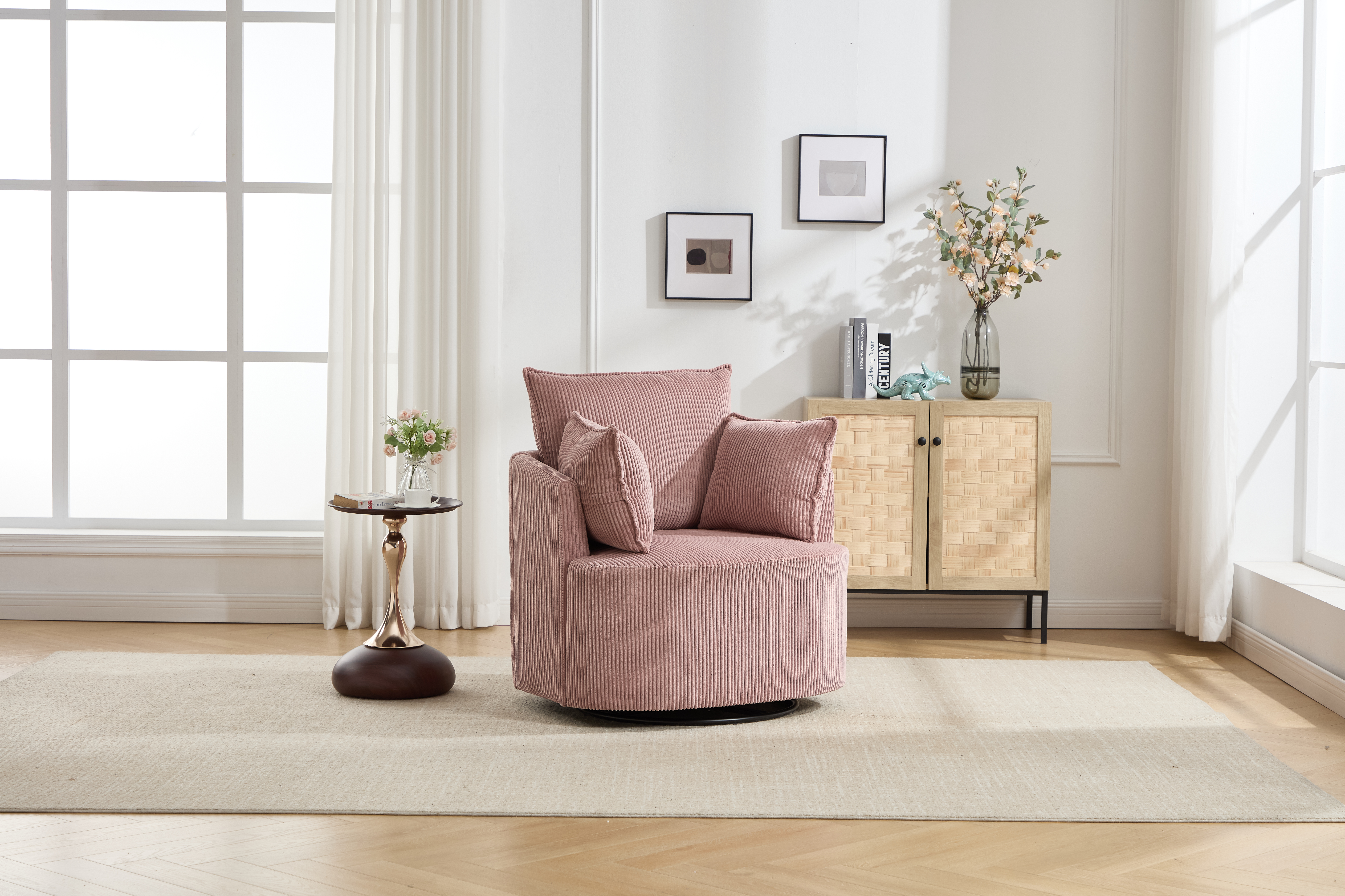 Fauteuil accent pivotant tonneau, corduroy