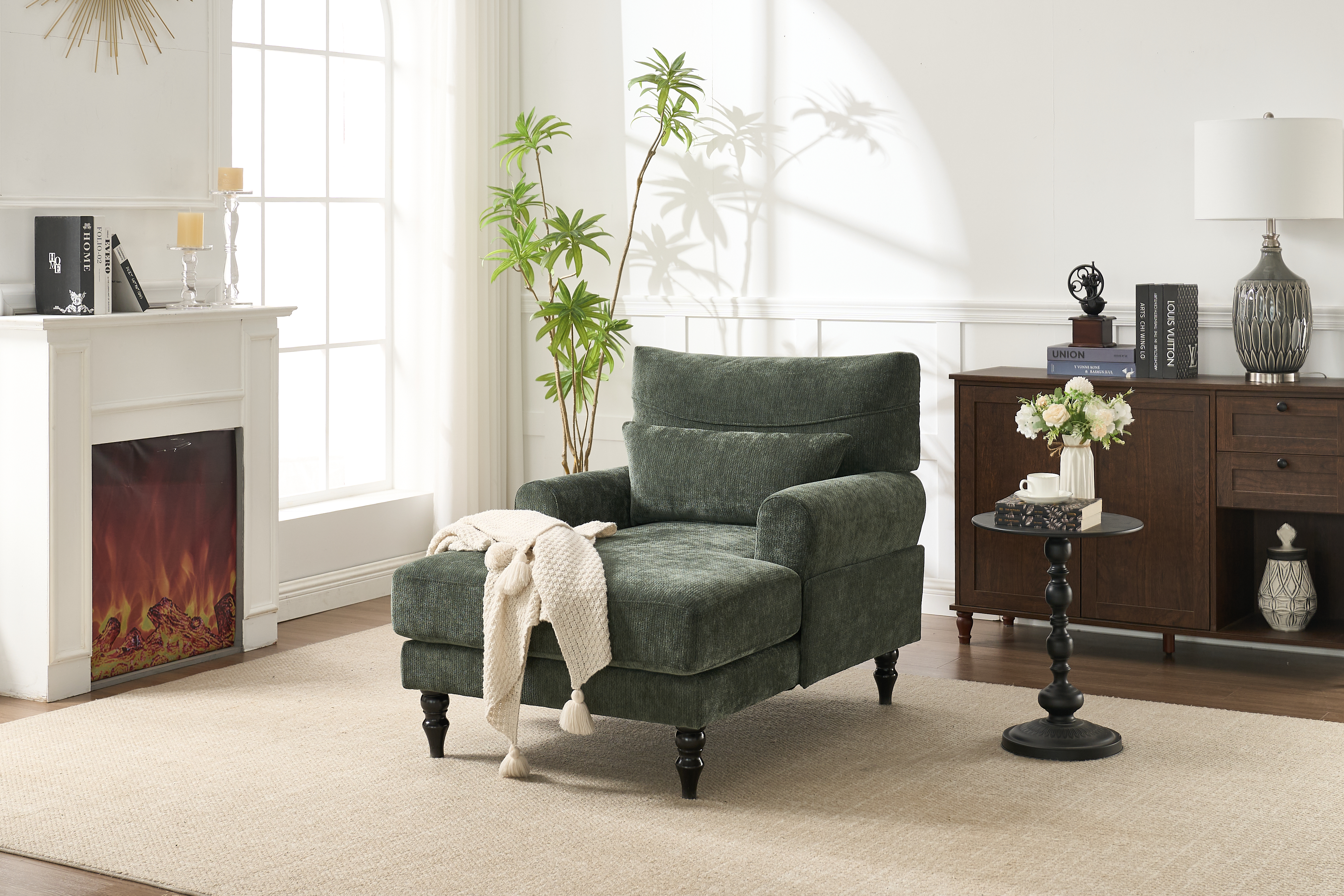 Méridienne chaise longue velours vert chambre